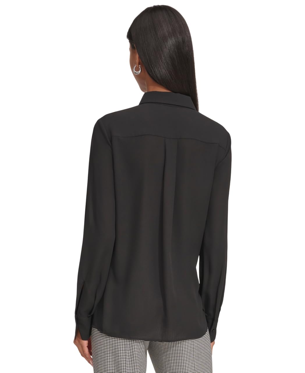 KARL LAGERFELD Women's Long Sleeve Collared Button Down Blouse Shirt - Elegant Office Wear & Casual Outfits for Work and Daily Fashion
