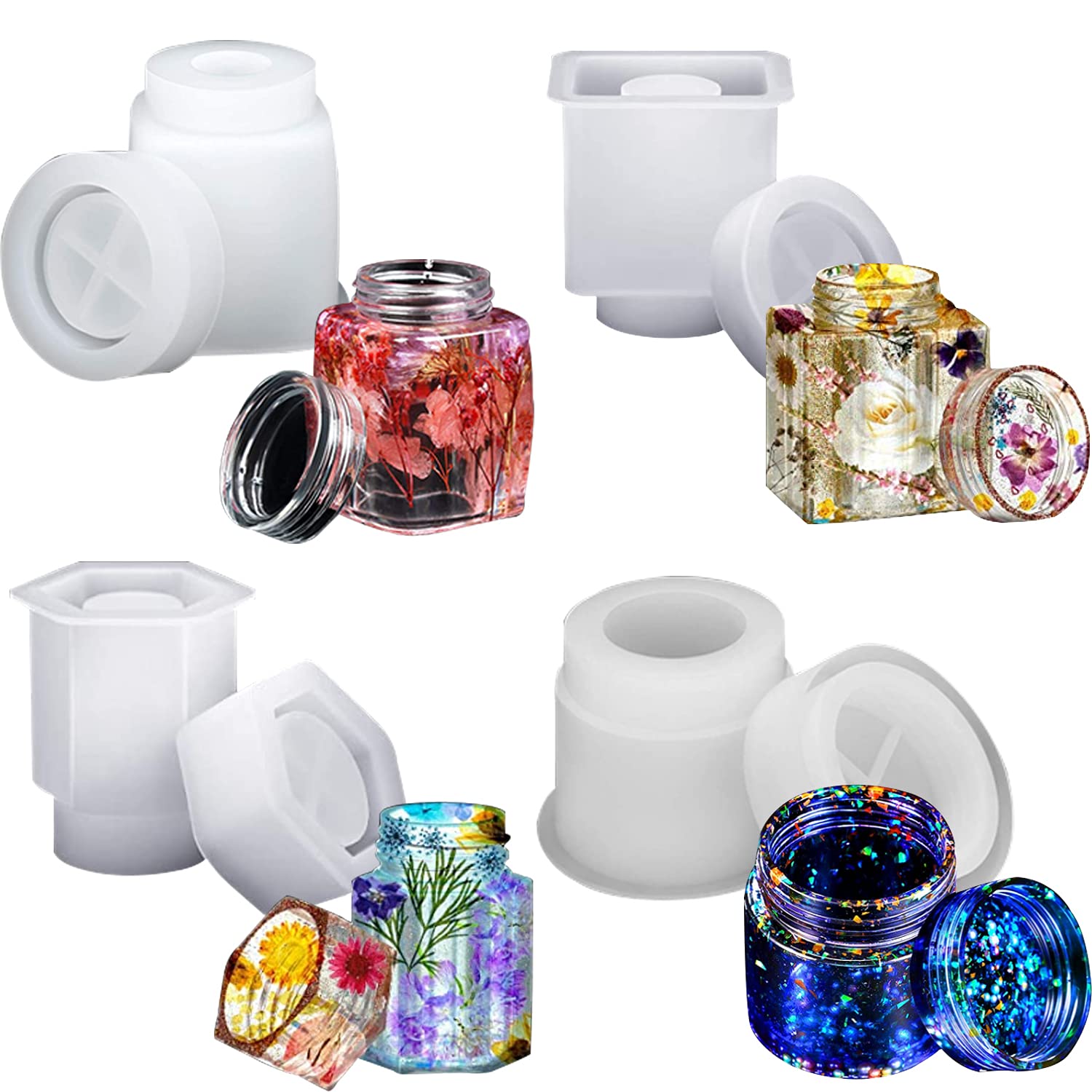 4-Piece Epoxy Resin Bottle Molds Set with Lids - DIY Jewelry Making, Resin Crafts, Storage Containers for Beads, Glitter & Small Items - Perfect for Home Decor & Craft Projects