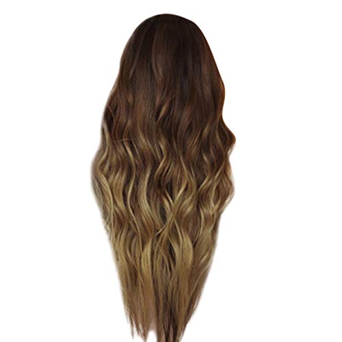 Wave Water Synthetic Fashion Gradient Wig - Long Brown & Black Curly Wigs with Hair Turban Towel | Perfect for Cosplay, Halloween Costumes & Daily Fashion Styling