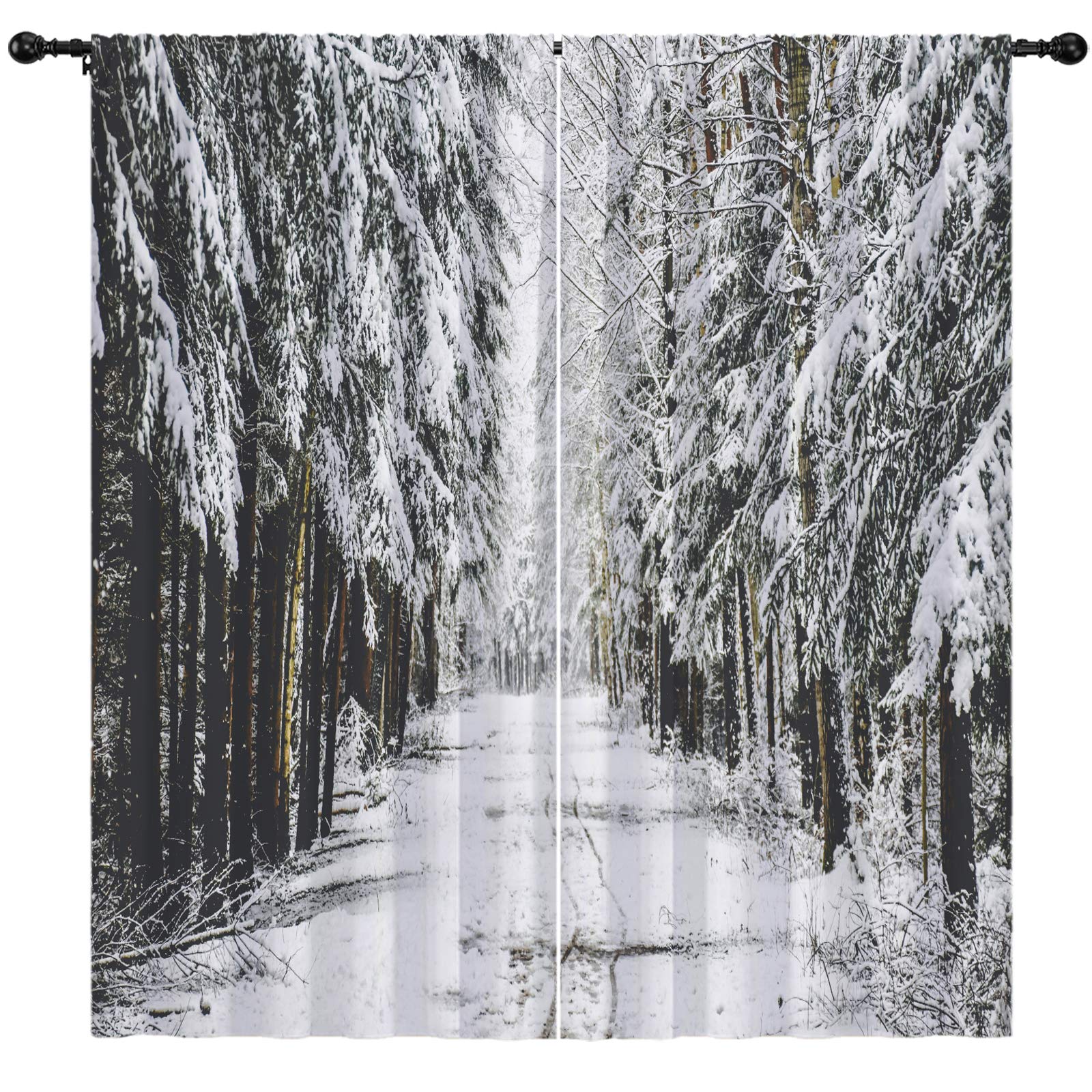 Winter Forest Ice & Snow Landscape Blackout Curtains 2 Panels Set - 104x63 Inch Thermal Insulated Drapes for Living Room, Bedroom, Nursery - White & Gray Woodland Theme Window Treatment for Cozy Home Decor