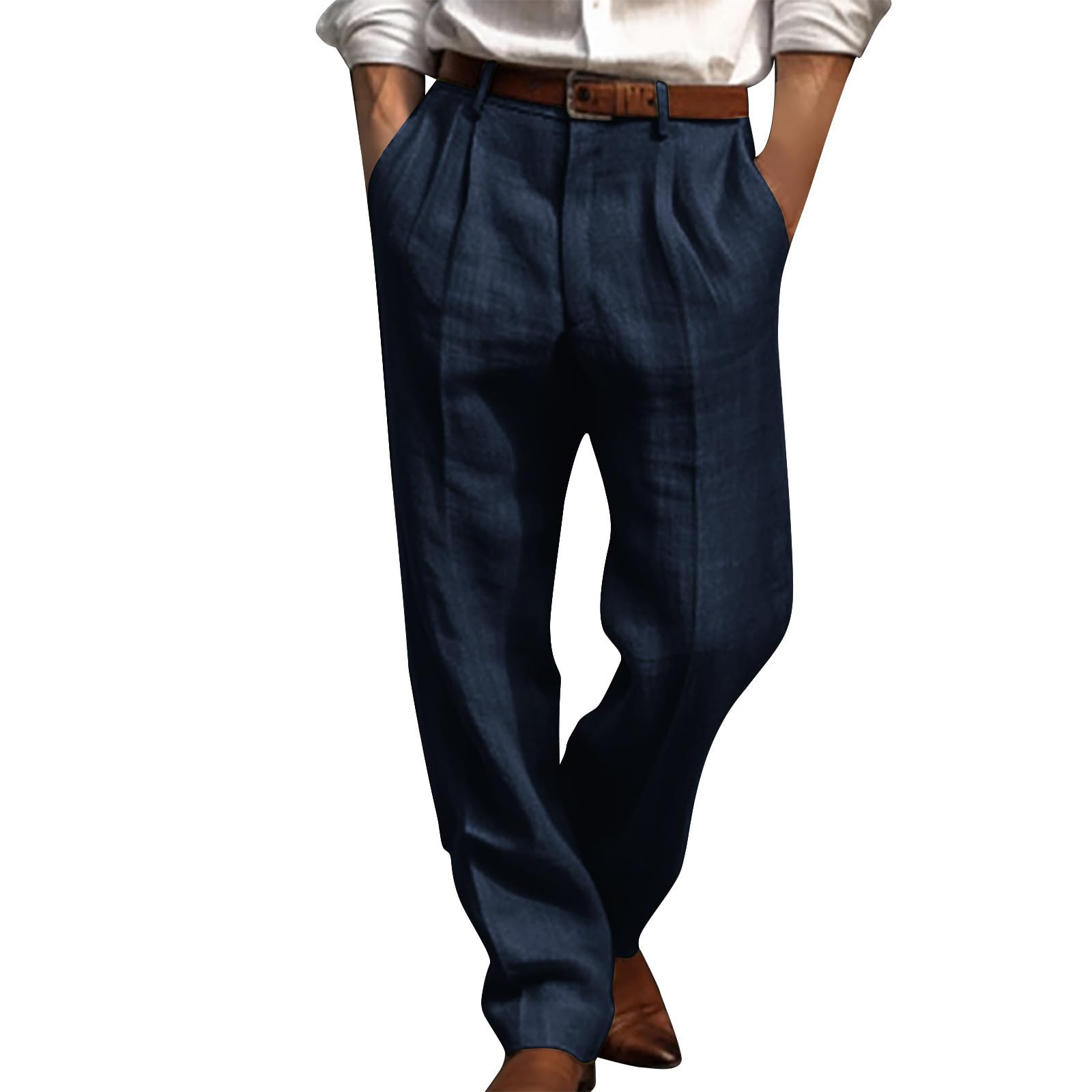 Men's Pleated Dress Pants - Straight Leg Business Office Pants with Pockets | Formal & Casual Wear for Work, Weddings & Professional Events