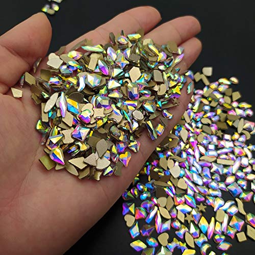 100Pcs Rhinestone Nail Art Decorations - Flat Gold Bottom AB Crystal Glass Stones for DIY Nails (6X10mm Rhombus Shape) | Perfect for Nail Salon, Home Manicure & Party Glam Makeup