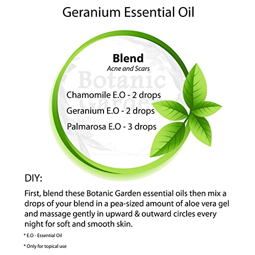 100% Pure Botanic Garden Geranium Essential Oil - Undiluted, Steam Distilled for Skin Care, Hair Growth, Body Massage & Aromatherapy (10ml) | Perfect for DIY Beauty, Relaxation & Home Spa Treatments