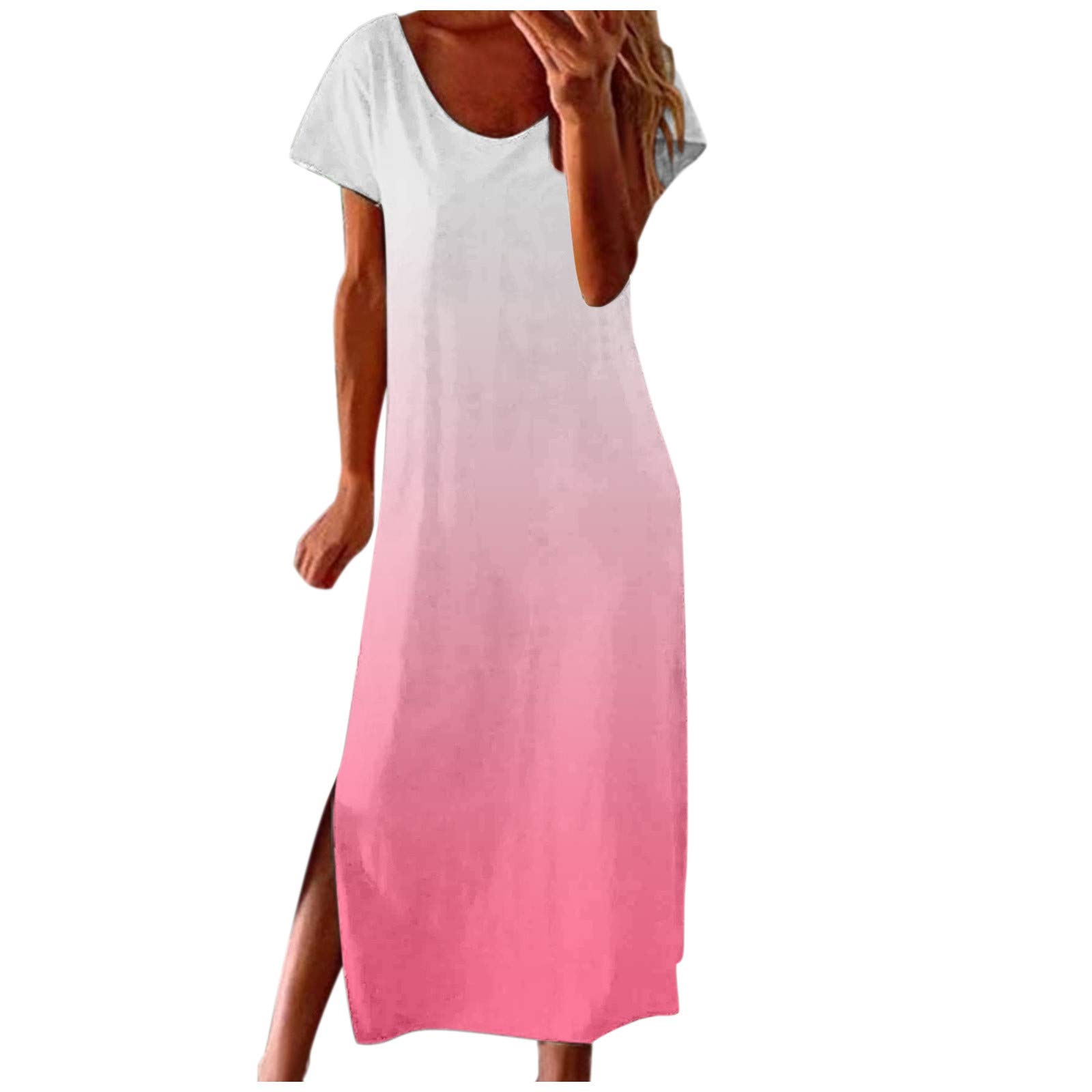 Gerichy Women's Summer Long Boho Beach Sundress - Casual Loose Maxi Dress with Short Sleeves for Party, Vacation & Outdoor Activities