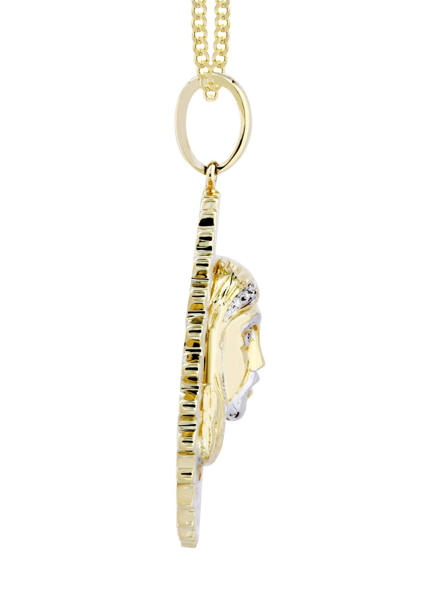 10K Yellow Gold Jesus Head Diamond Necklace - 0.6 Carats Diamond Cross Pendant for Women | Religious Jewelry Gift for Baptism, Confirmation & Church Events