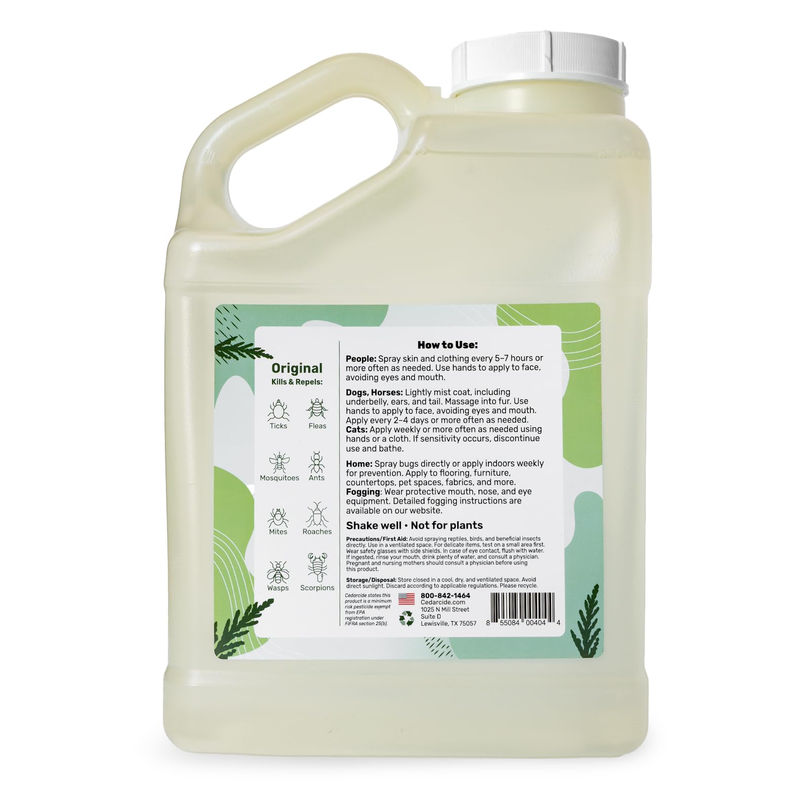 Cedarcide Original Natural Cedar Oil Bug Spray - Repels & Kills Fleas, Ticks, Mosquitoes, Mites, Ants & Chiggers | Safe for People, Pets & Home | Eco-Friendly Gallon Size | Perfect for Outdoor Activities, Camping, Hiking & Yard Protection