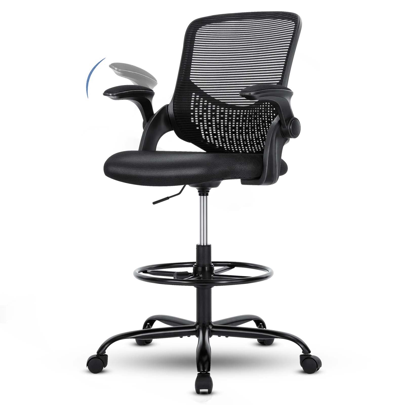 JHK Adjustable Drafting Chair - Tall Office Chair for Standing Desks & Counter Height Workstations with Flip-Up Padded Armrests - Perfect for Architects, Artists & Home Office Use