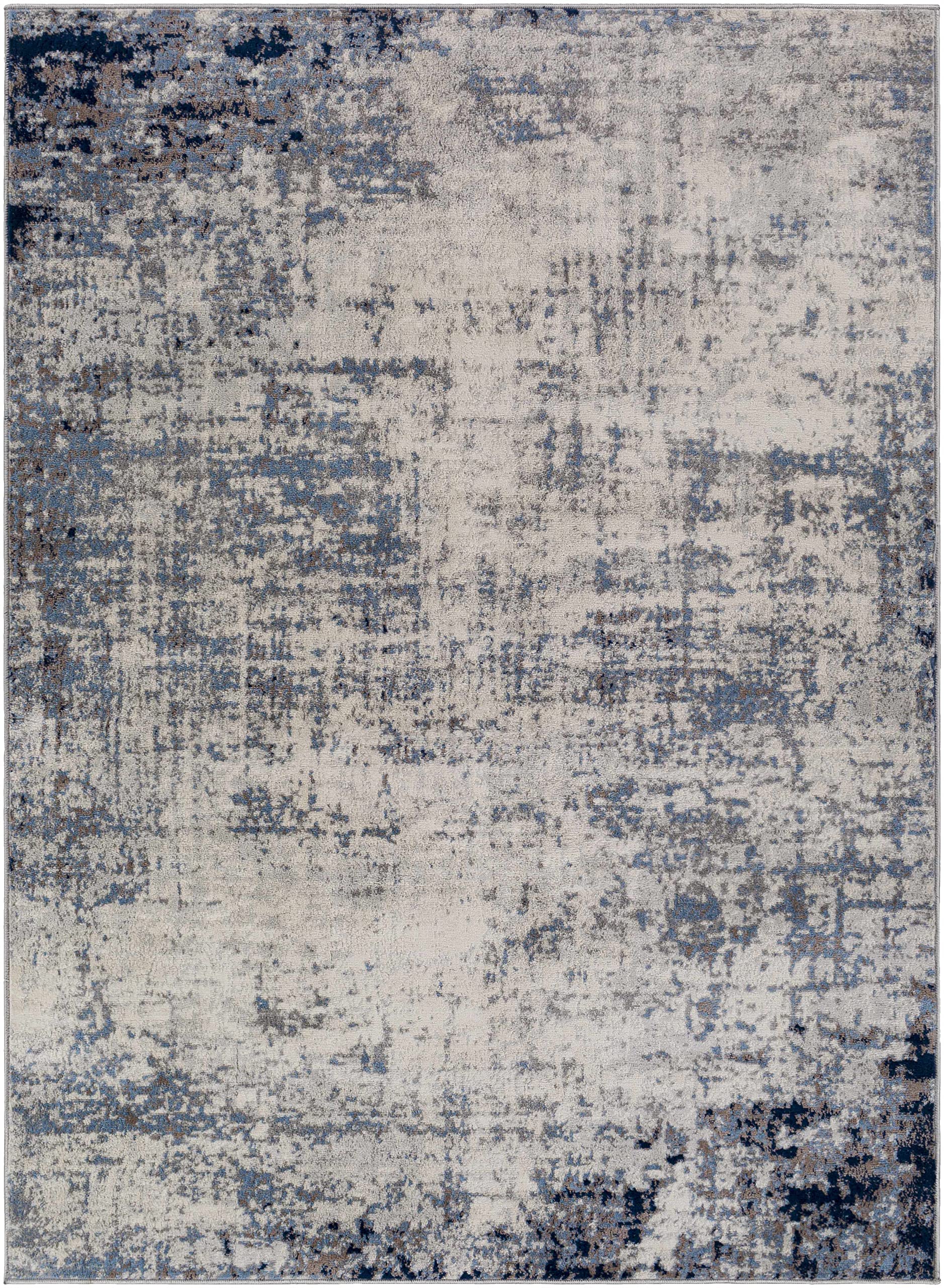 Hauteloom Texanna Neutral Abstract Bohemian Area Rug - Modern Distressed Carpet in Blue, Gray & Cream - 7'10