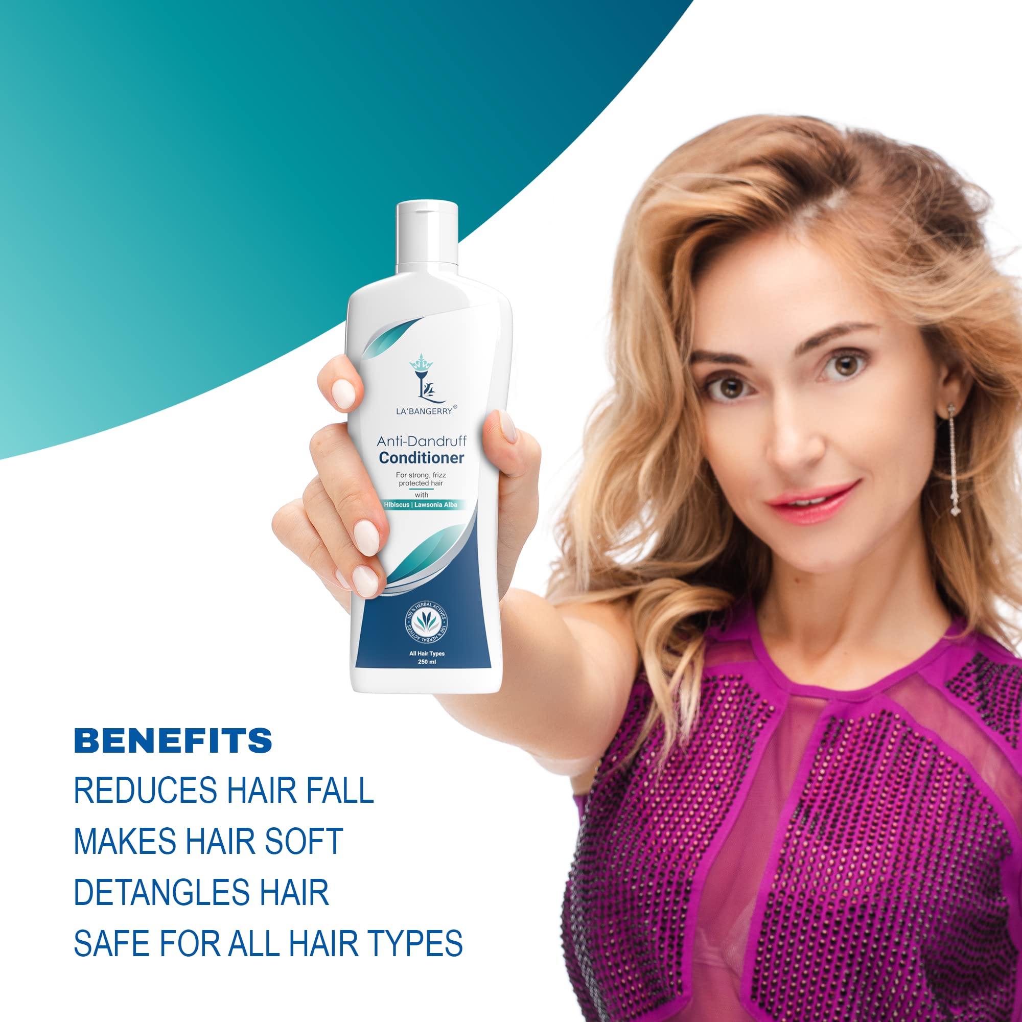 LA'BANGERRY Anti Dandruff Hair Conditioner with Hibiscus Extract - Moisturizing & Smoothing Treatment for All Hair Types (250ml) - Ideal for Dry, Itchy Scalp & Frizz Control