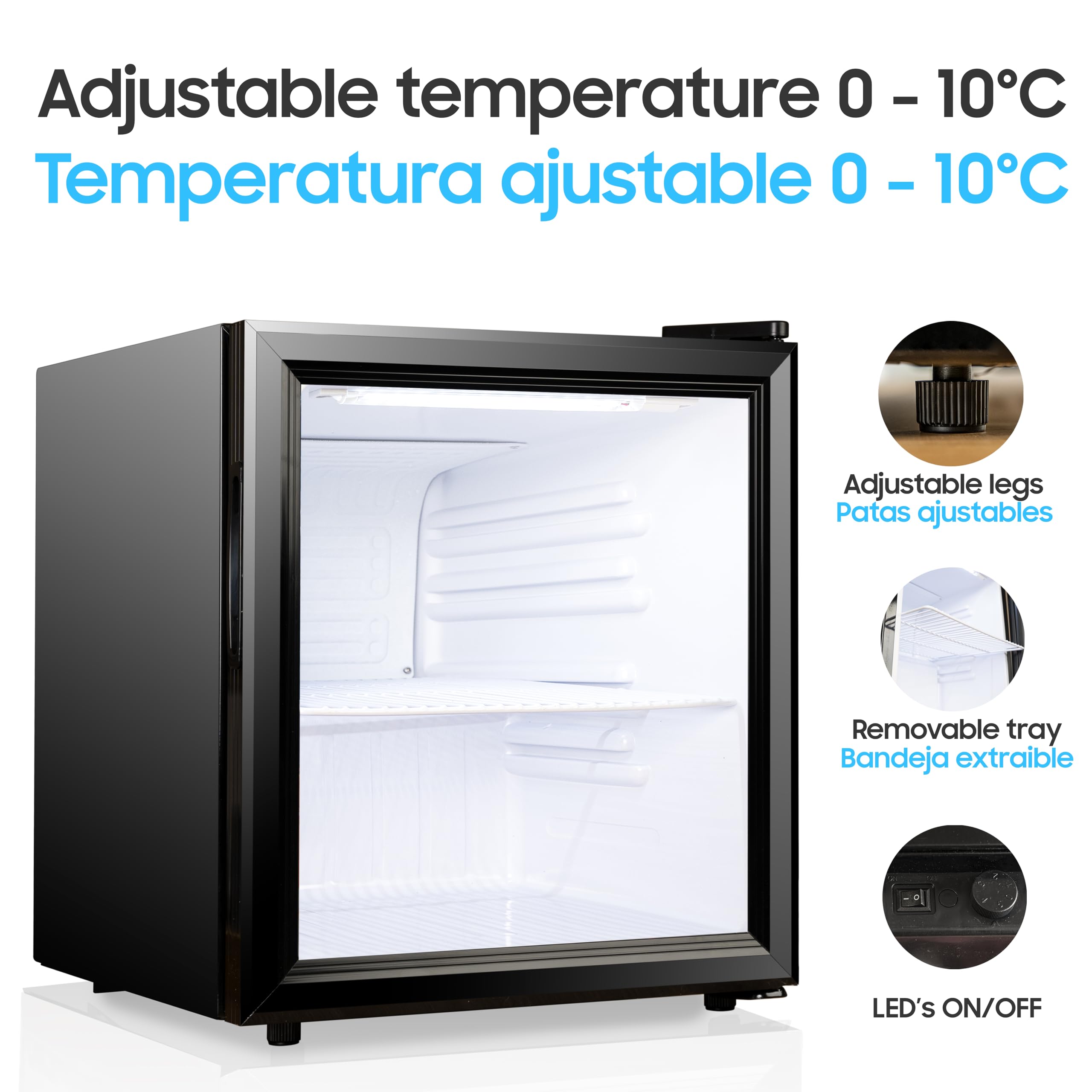 35L/52L Mini Fridge for Bedroom - Quiet & Energy Efficient Compact Refrigerator with Glass Door (0-10°C) - Perfect for Drinks, Snacks, Cosmetics in Dorm, Office or Small Spaces