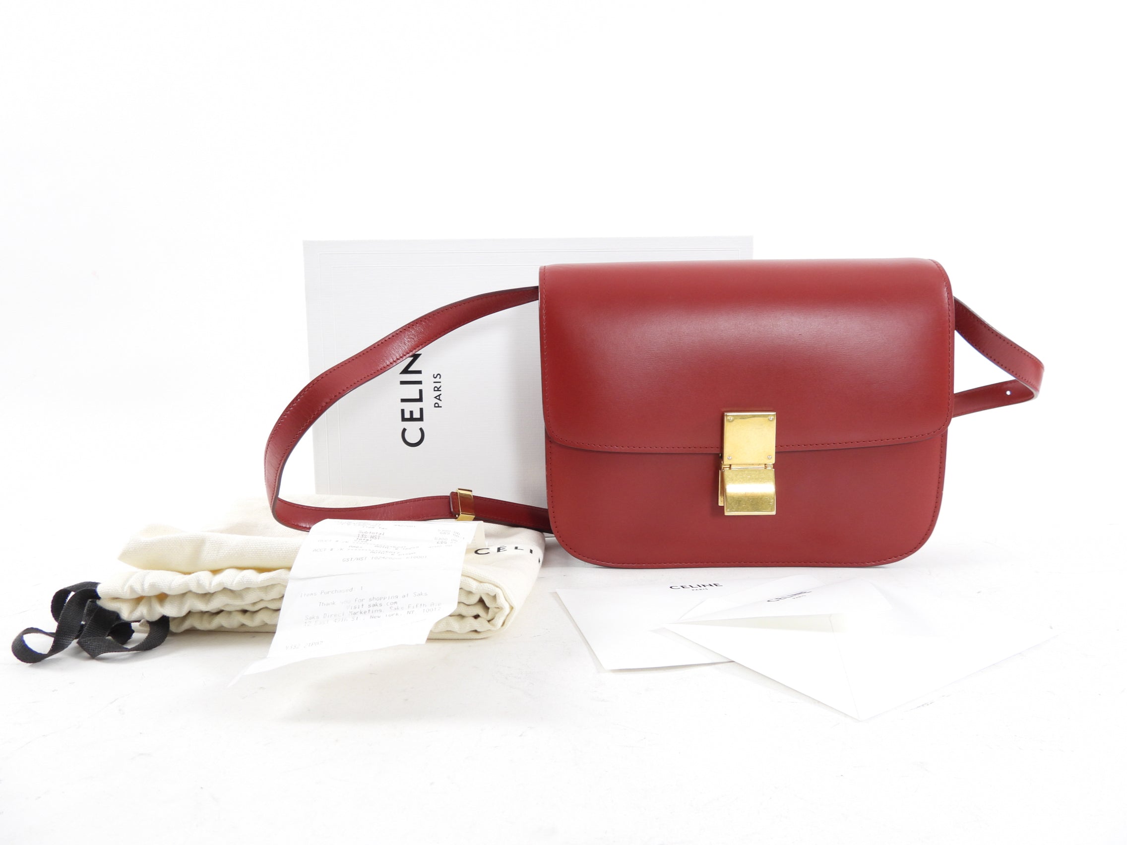 Celine Red Medium Box Shoulder Bag for Women | Genuine Leather Crossbody Purse | Perfect for Work, Travel & Evening Events