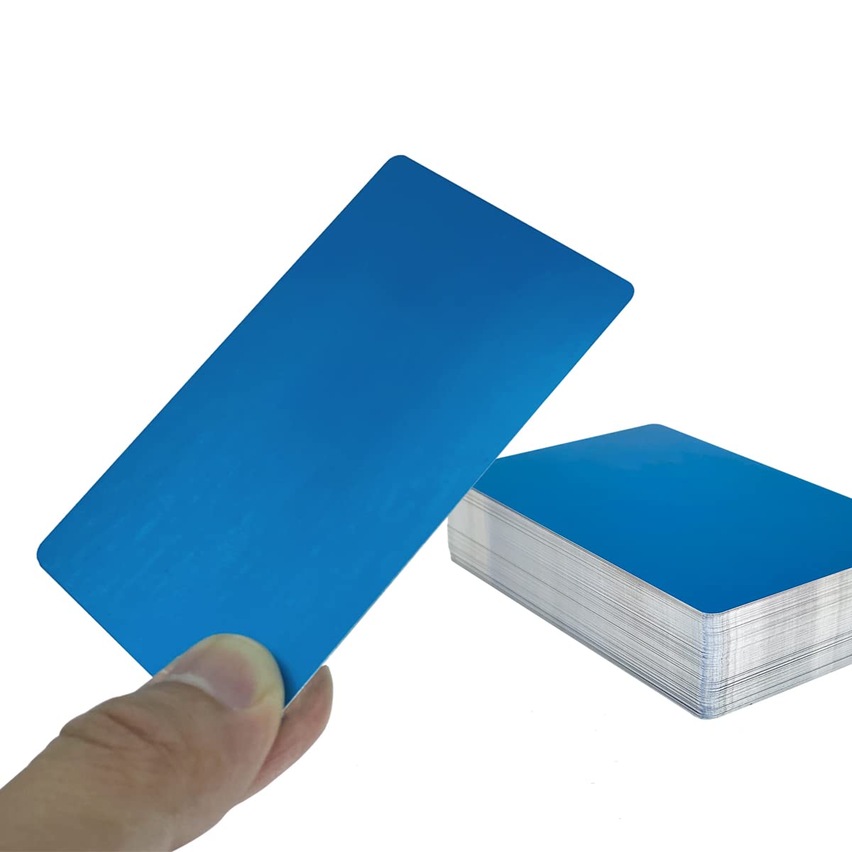 Premium 100PCS Blue Laser Engraved Metal Business Cards - Blank Metallic Name Cards for Corporate, VIP & Gift Giving (Birthday/Christmas/Thank You Cards) - Elegant DIY Engraving for Clients, Employees & Special Occasions