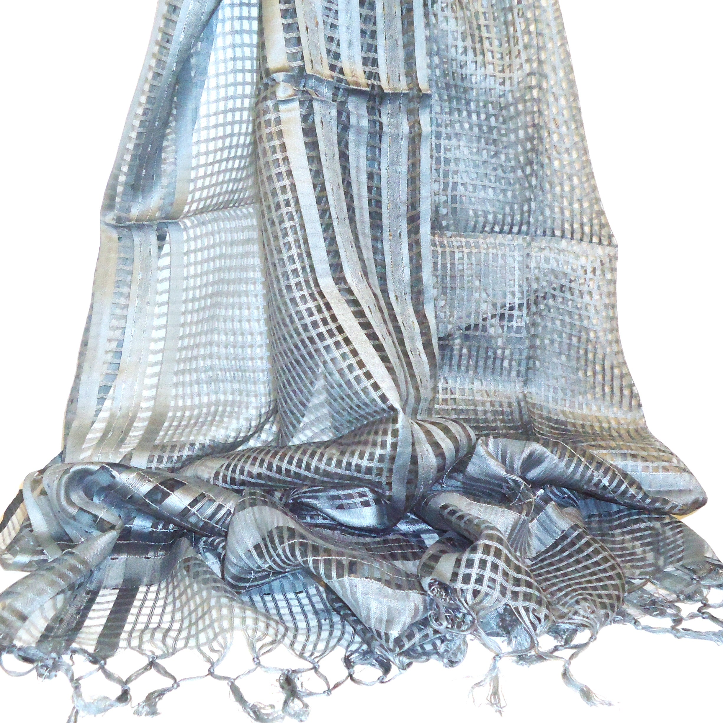 Elegant Silver Sheer Square Scarf for Women - Lightweight Fashion Accessory for Parties, Weddings and Everyday Wear