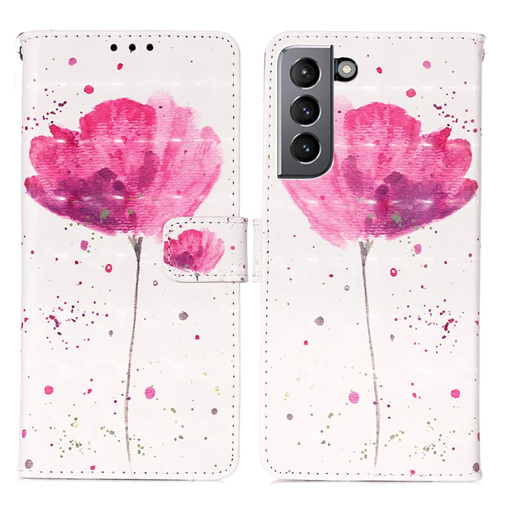 Premium Leather Wallet Case for Samsung Galaxy S21 Ultra - 3D Floral Design with Card Holder & Kickstand | Slim Flip Cover with RFID Protection | Perfect for Work, Travel & Everyday Use