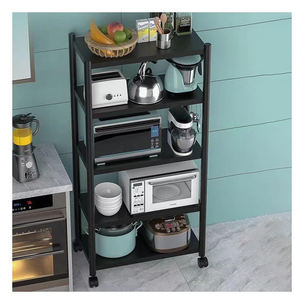 Heavy Duty 3-5 Tier Kitchen Baker's Rack with Wheels - Free Standing Storage Shelf for Kitchen, Microwave Stand, Pantry Organization - Black Industrial Metal Rack (50x35x160cm) - Perfect for Small Spaces, Apartment Cooking & Baking Supplies Storage