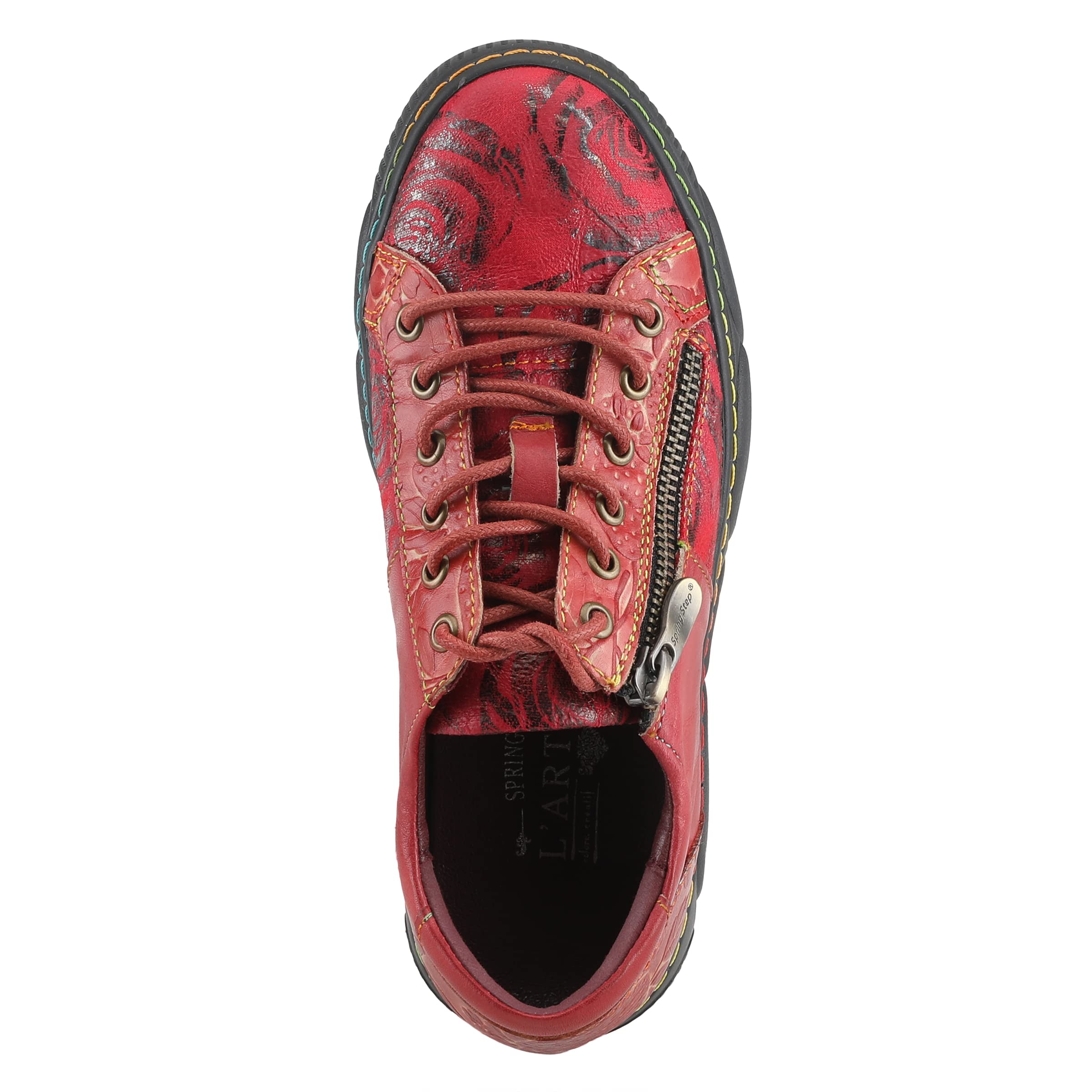 Spring Step L'Artiste Danli-Bloom Women's Sneakers with Adjustable Metal Zipper - Comfortable Casual Shoes for Walking, Travel & Outdoor Activities - Red Multi EU 37 / US 6.5-7