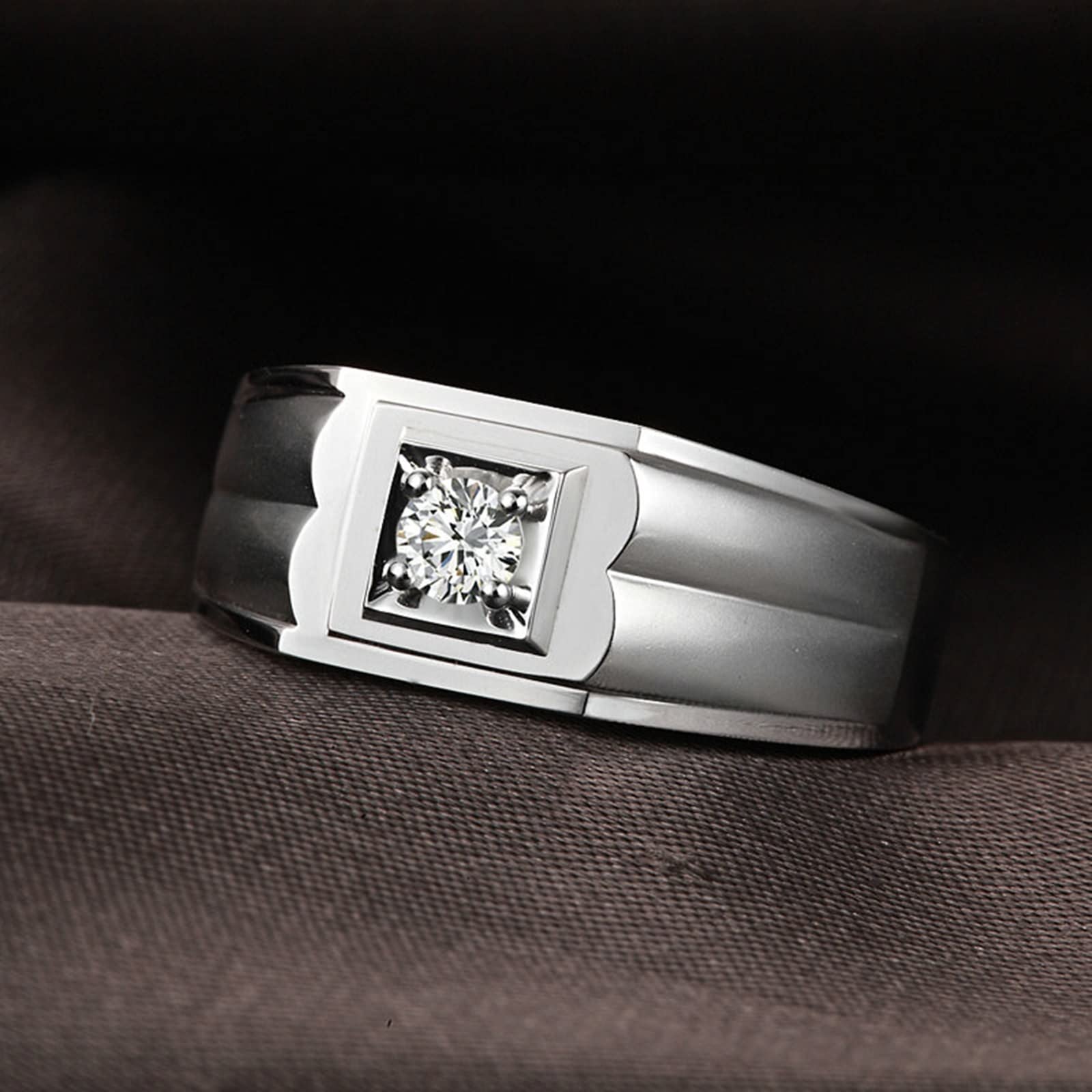 18K White Gold Matte Men's Wedding Band with 0.14ct I J Diamond - Simple Engagement Ring for Men, Perfect for Proposals and Anniversaries