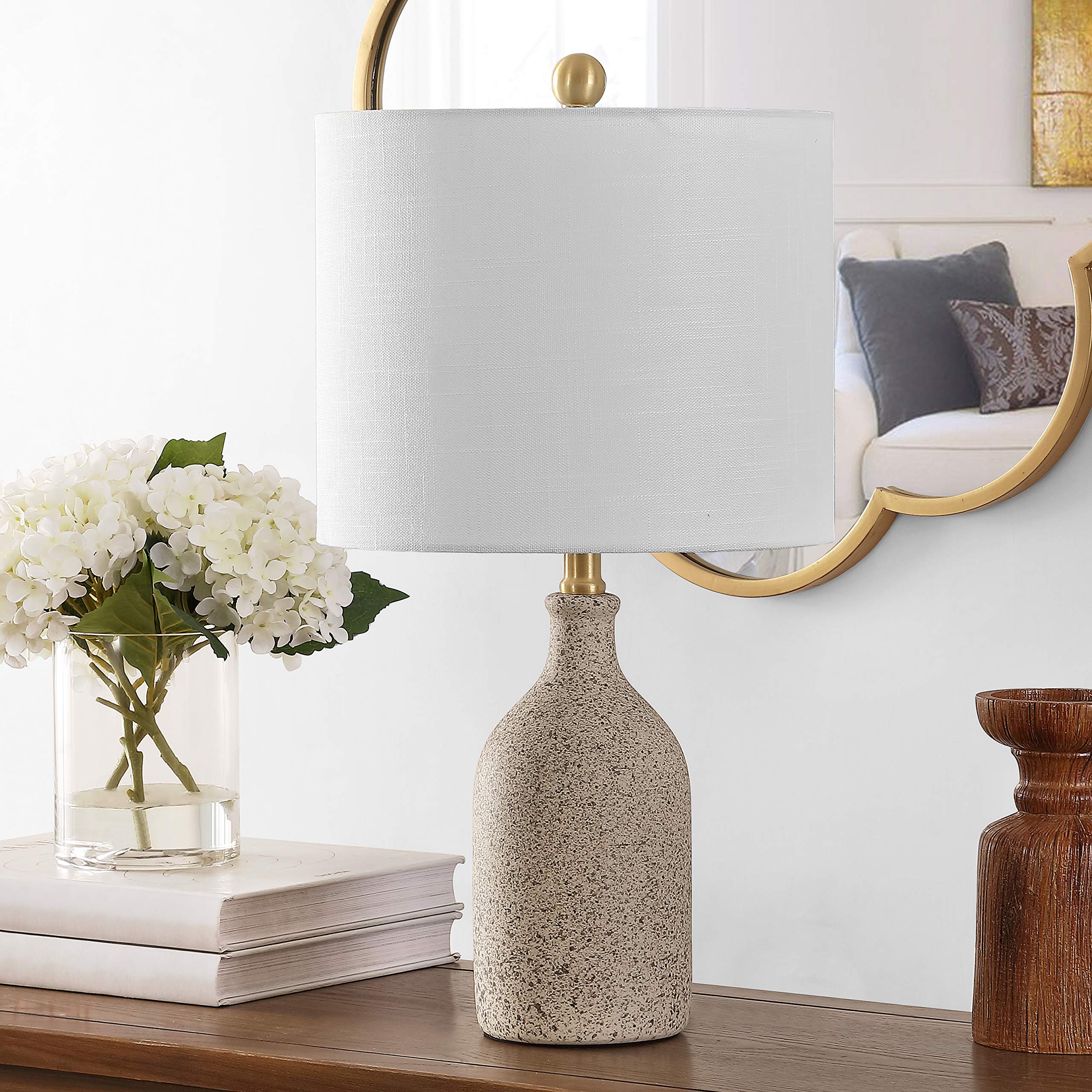 SAFAVIEH Gunnar Farmhouse Grey Speckled Ceramic Table Lamp - 23 Inch LED Desk Lamp for Bedroom, Living Room, Home Office & Nightstand - Rustic Home Decor Lighting with Included LED Bulb - Perfect for Reading, Working & Cozy Ambience