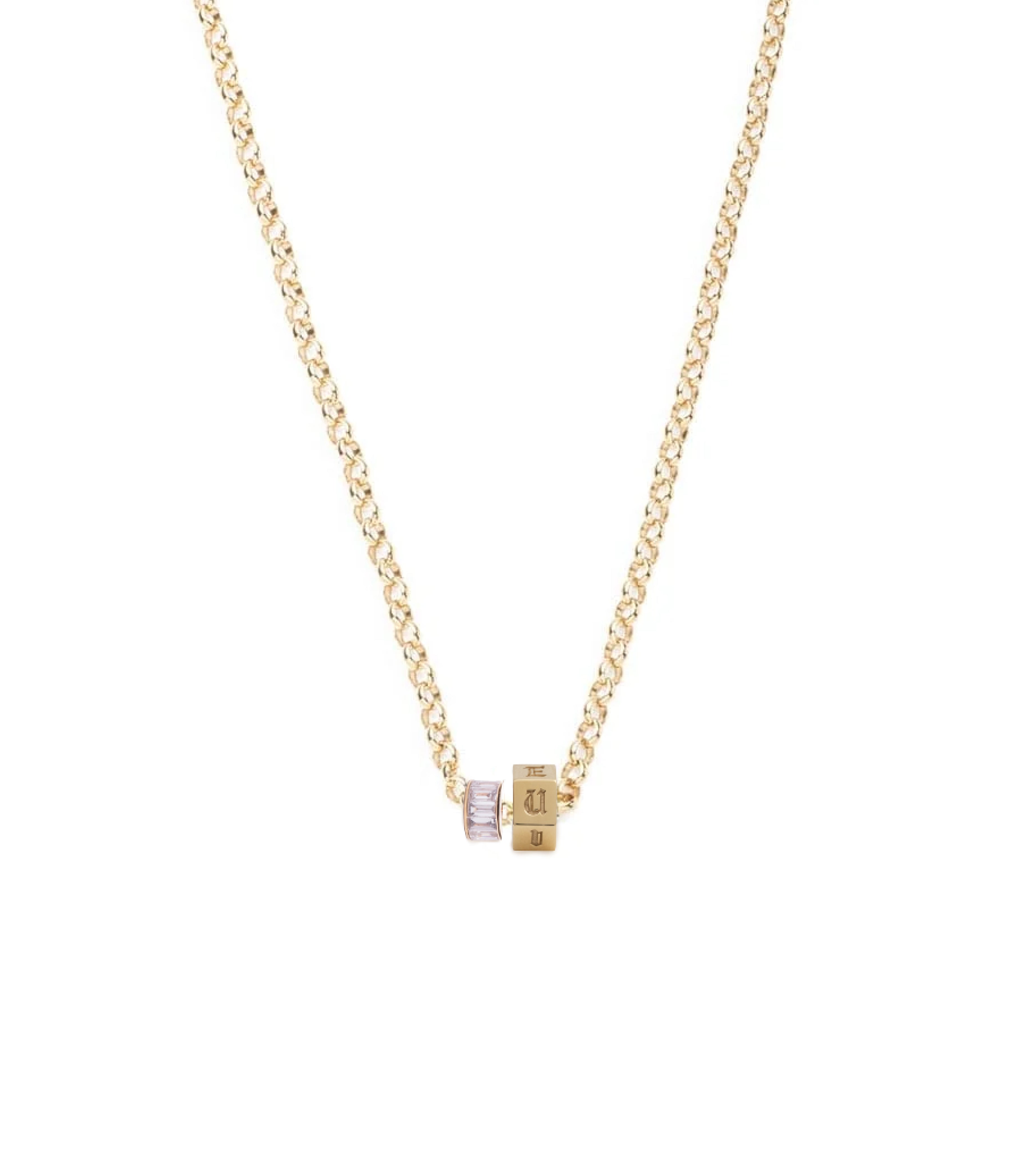 Engravable Faceted & Baguette Diamond Heartbeat Pendant - Medium Belcher Chain Necklace for Women | Perfect Anniversary Gift, Valentine's Day Present & Everyday Elegant Jewelry