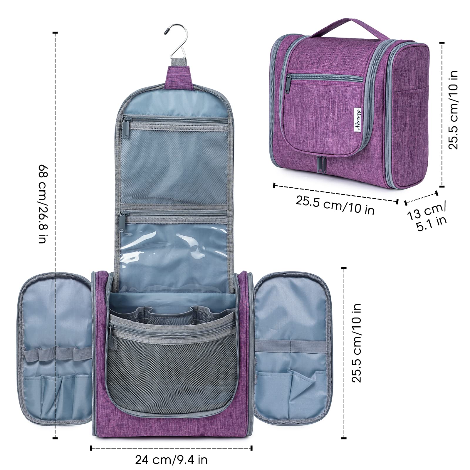 Premium Hanging Toiletry Bag for Women - Large Travel Makeup Organizer with Multiple Pockets for Cosmetics & Toiletries (Dark Purple) | Perfect for Vacation, Gym, Camping & Business Trips