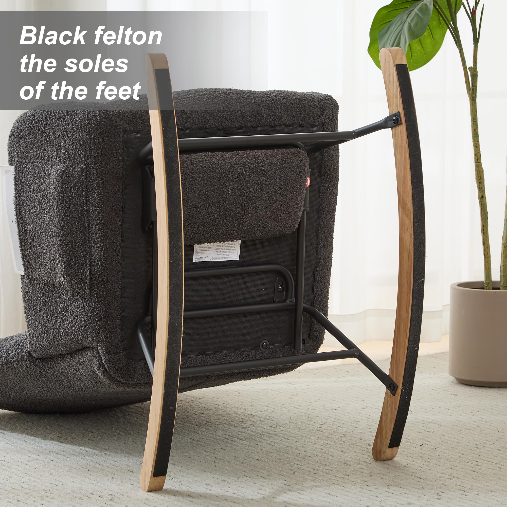 Comfy Teddy Upholstered Glider Rocking Chair with Footrest & High Backrest - Nursery Rocker with Side Pocket for Living Room, Bedroom, Office (Large Grey) | Perfect for Nursing, Reading & Relaxing