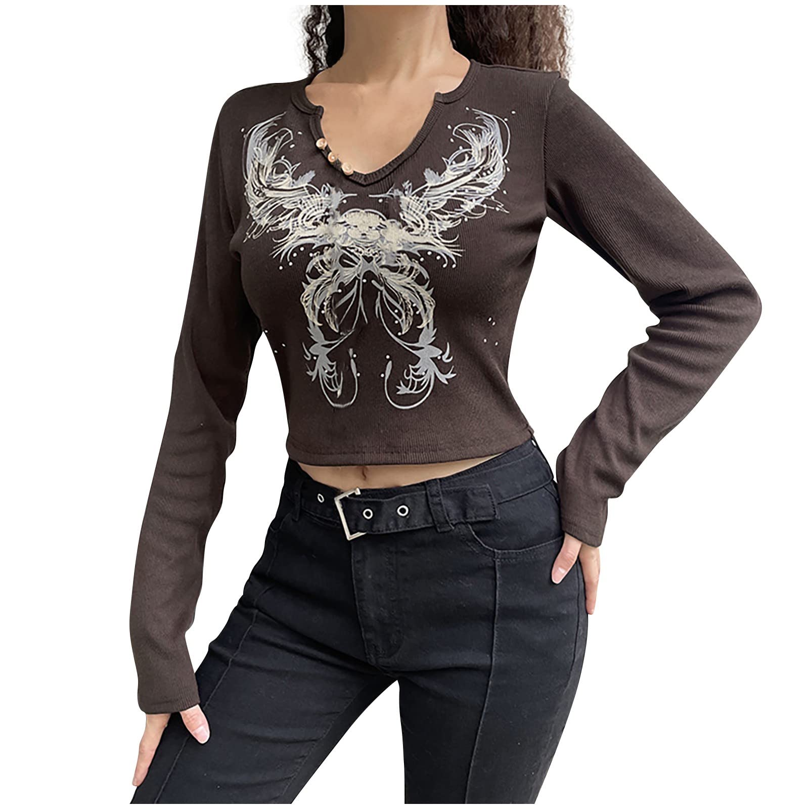 Women's Long Sleeve V-Neck T-Shirt - Aesthetic Blouse & Tunic Top for Casual Wear | Perfect for Office, Dating & Everyday Outfits