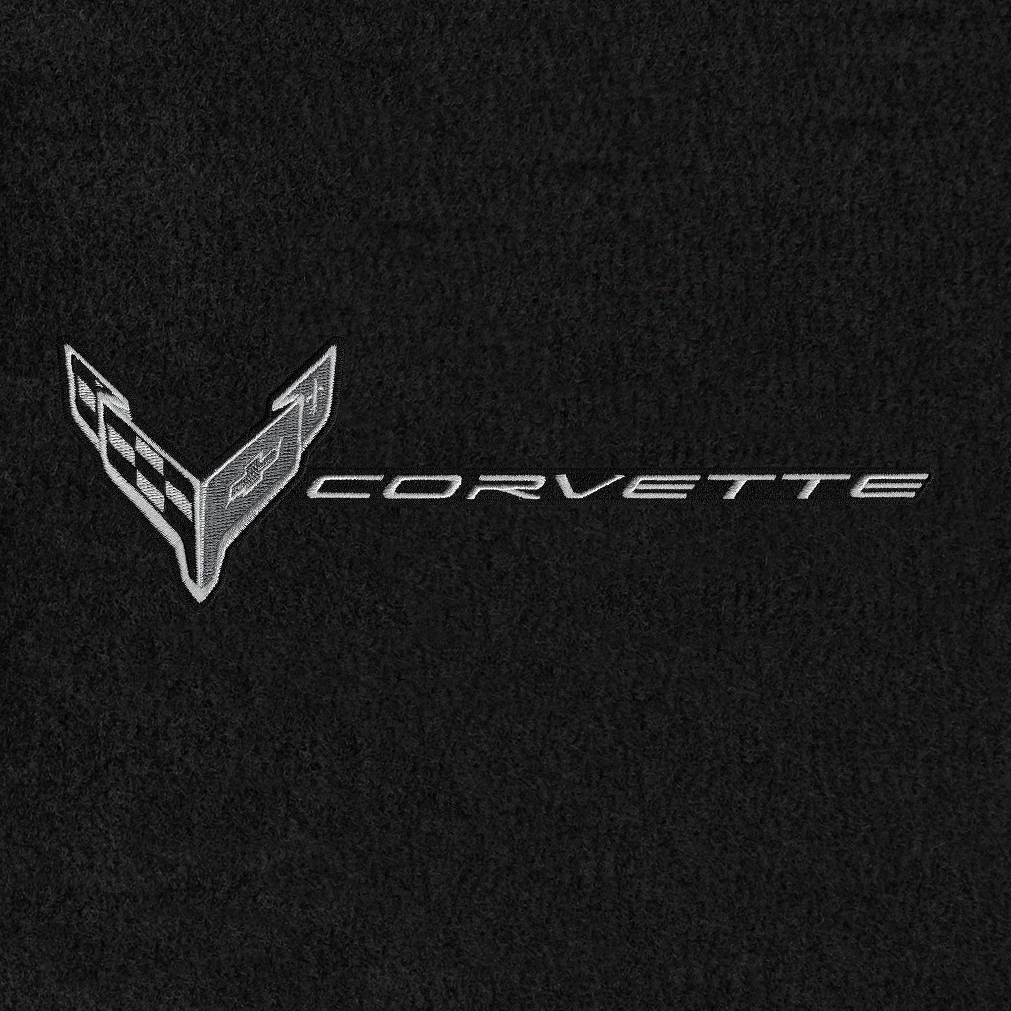 Premium Custom-Fit Carpeted Floor Mats for Corvette C8 2020-ON Coupe & Convertible - Luxury Car Floor Liners with Chrome Logo (Charcoal, 2PC Combo) | Perfect for Daily Driving & Car Shows