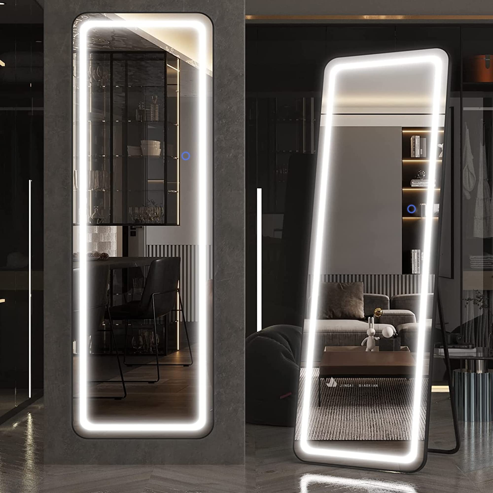 WETECH 63x20 Inch Full Length LED Mirror - Wall Mounted & Free Standing Floor Mirror with Dimming & 3 Color Modes - Large Black Body Mirror for Bedroom, Dressing Room, Gym, and Home Decor