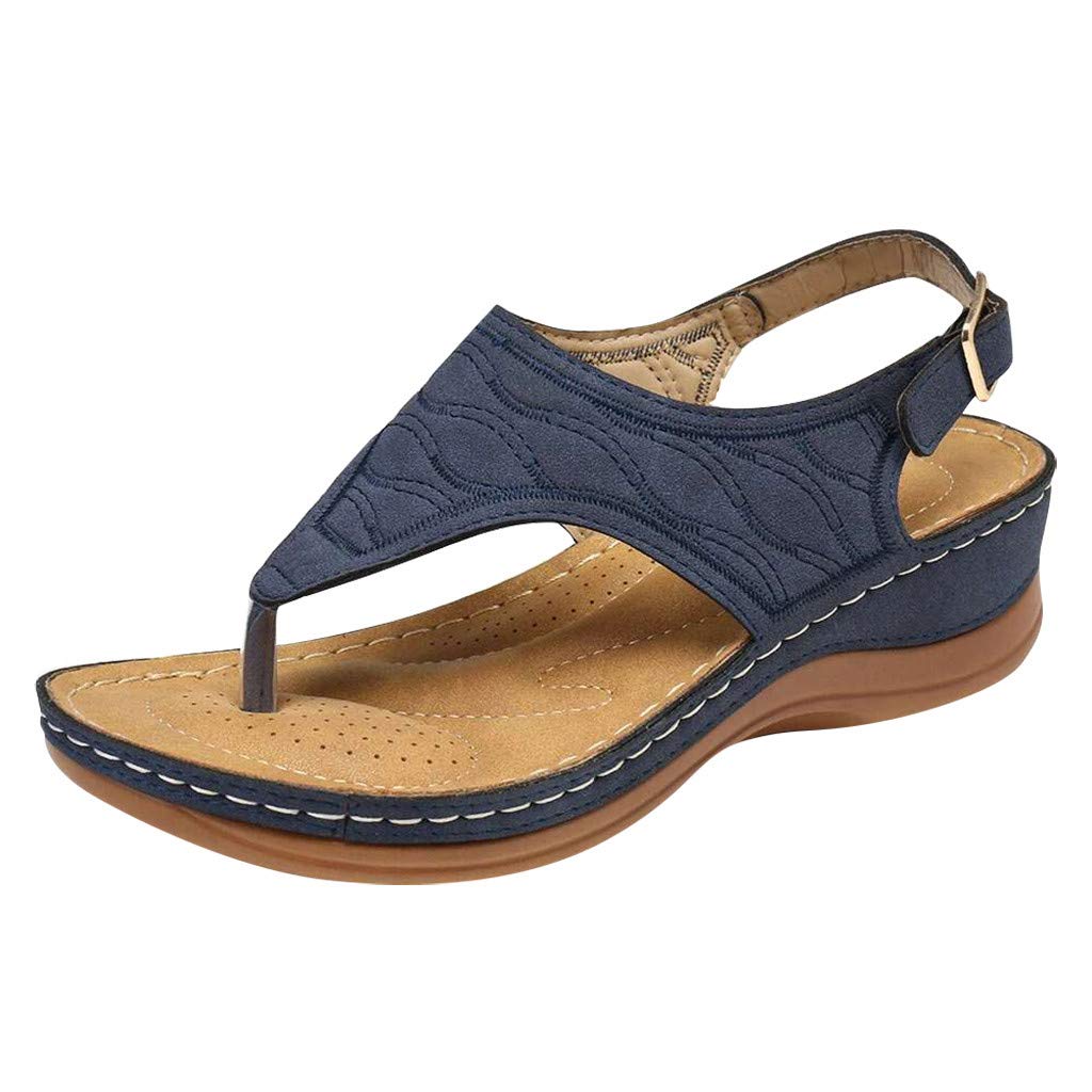 Stylish Women's Embroidered Wave Summer Sandals with Toe Clip - Comfortable & Fashionable Footwear for Women Over 60 - Perfect for Beach Outings, Casual Walks & Summer Vacations