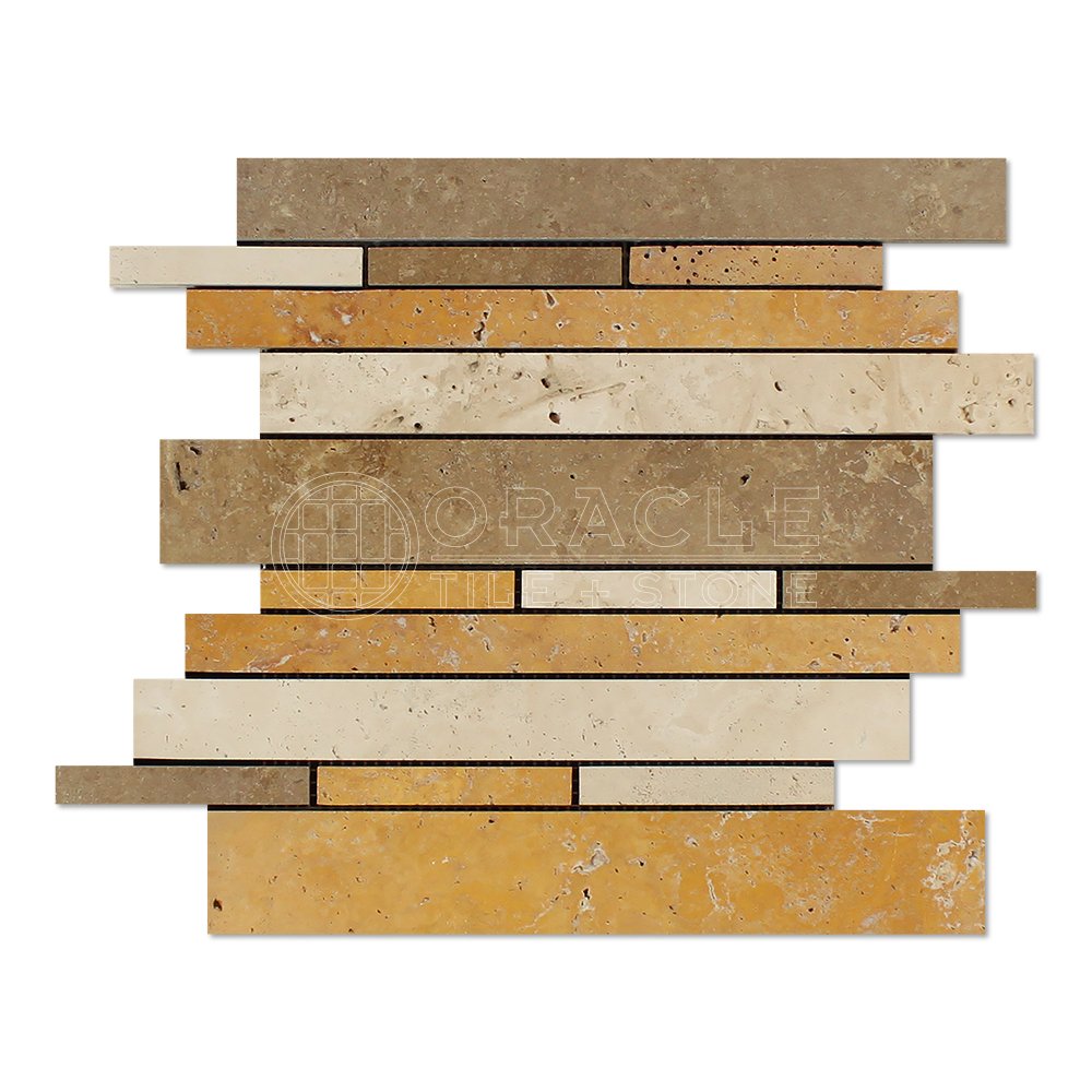 Premium Honed Mixed Travertine Random Strip Mosaic Tile - 5 sq. ft. Box | Natural Stone Backsplash for Kitchen & Bathroom | Elegant Flooring & Wall Decor