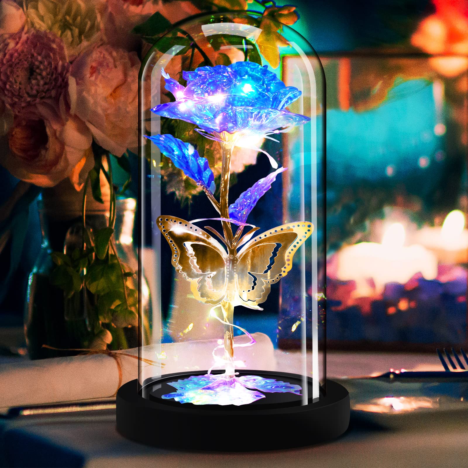AHNNER Valentine's Day Rose Gift - Eternal Rose in Glass Dome for Women, Wife, Mom, Girlfriend | Beauty and The Beast Inspired LED Rose Light | Perfect Birthday, Anniversary & Romantic Gift for Her | Home Decor, Bedroom Night Light, Wedding Centerpiece