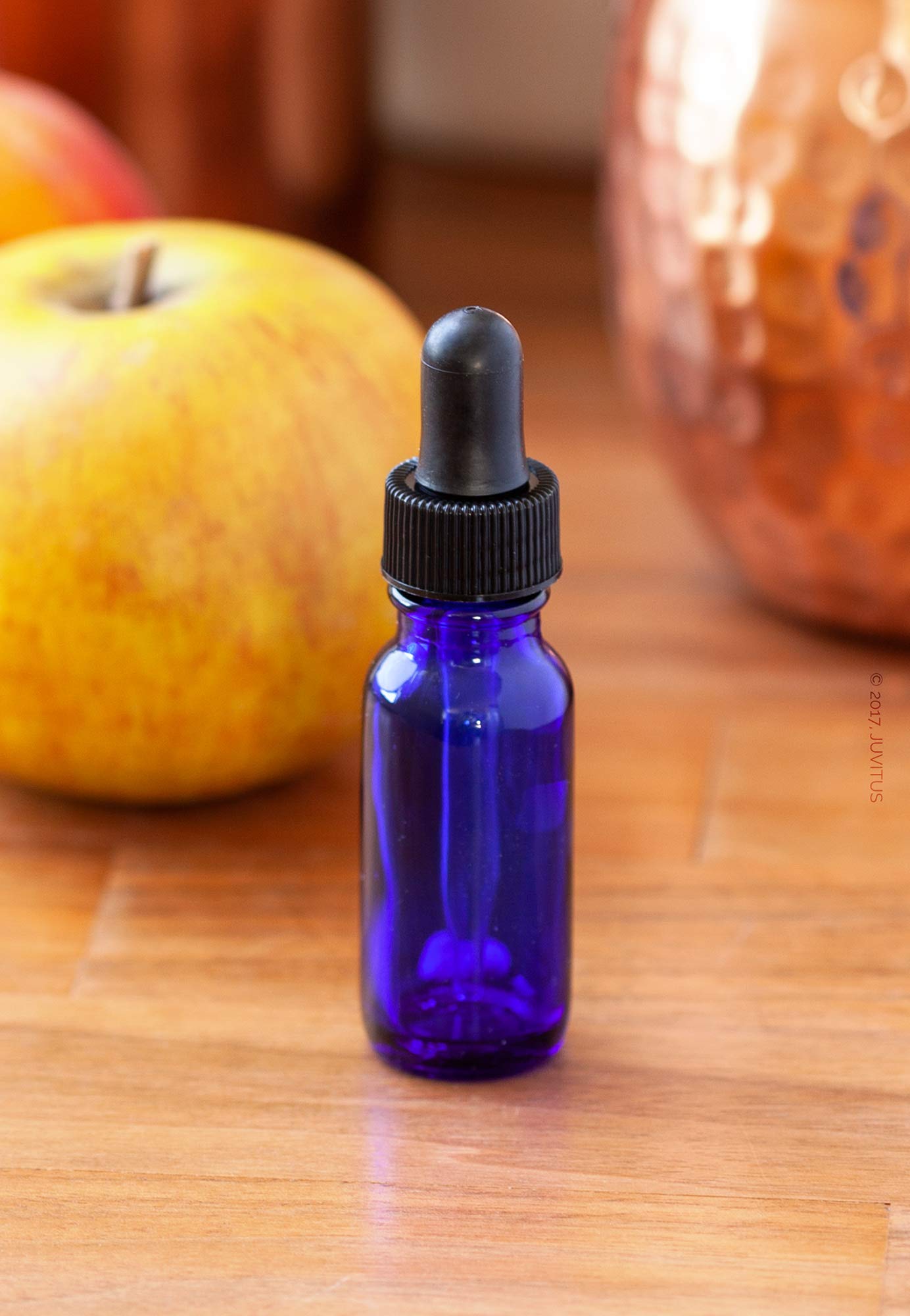 JUVITUS 2 Pack 0.5 oz (15 ml) Cobalt Blue Glass Boston Round Bottles with Black Dropper Caps & Bonus Funnel - Essential Oil, DIY Skincare, and Travel-Sized Liquid Storage Solution