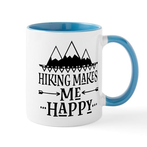 White/Blue Inside - Hiking Makes Me Happy Mugs