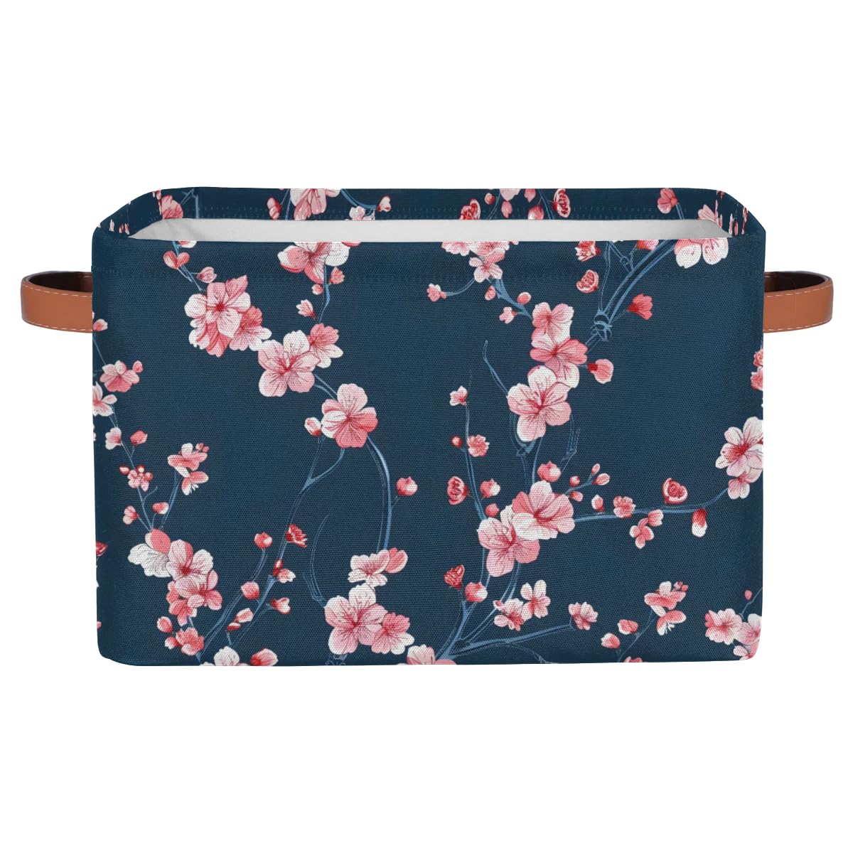Large Fabric Storage Baskets with Handles - 2 Pack Cherry Blossom Decorative Collapsible Organizer Bins for Shelves, Closet & Home | Perfect for Clothes, Toys & Bedroom Organization
