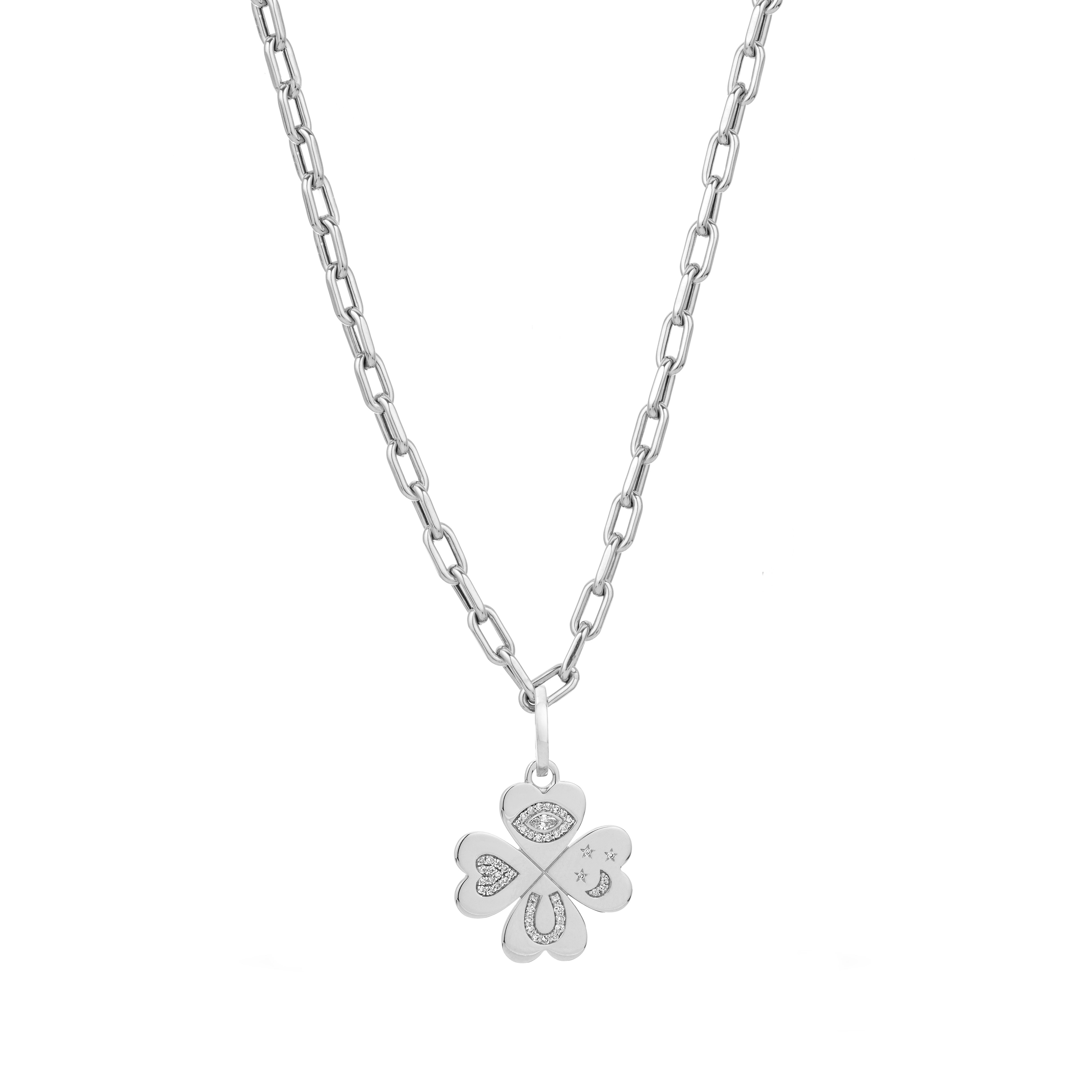 Lucky Sterling Silver Diamond Clover Charm Pendant - Perfect for Necklaces, Bracelets & Gift Giving