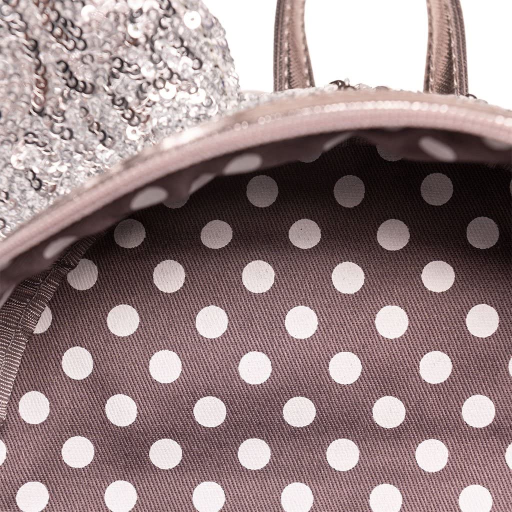 Loungefly Disney Minnie Mouse Silver & Pink Sequin Mini Backpack WDBK0645 - Rose Gold Glam for Women | Perfect for Theme Parks, Cosplay & Everyday Fashion