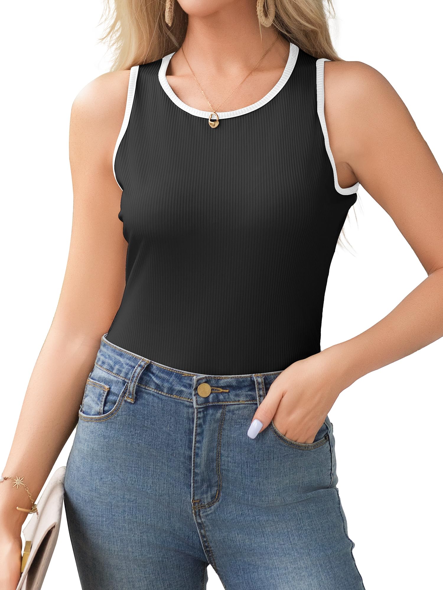Women's Ribbed Knit Tank Tops - Slim Fitted Sleeveless Crewneck Shirts for Summer | Casual Basic Trendy Tops for Beach, Layering & Everyday Wear