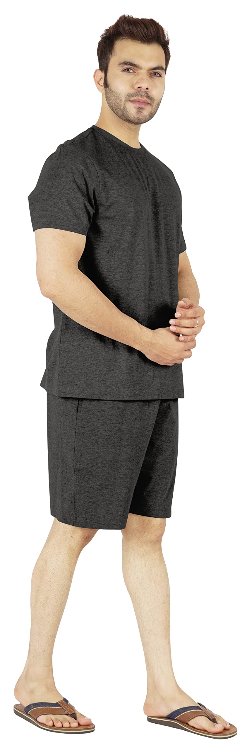 Inkmeso Men's 2-Piece Cotton Pajama Set - Short Sleeve T-Shirt & Shorts for Summer Sleepwear | Comfortable & Breathable Nightwear for Lounging, Travel & Home Relaxation