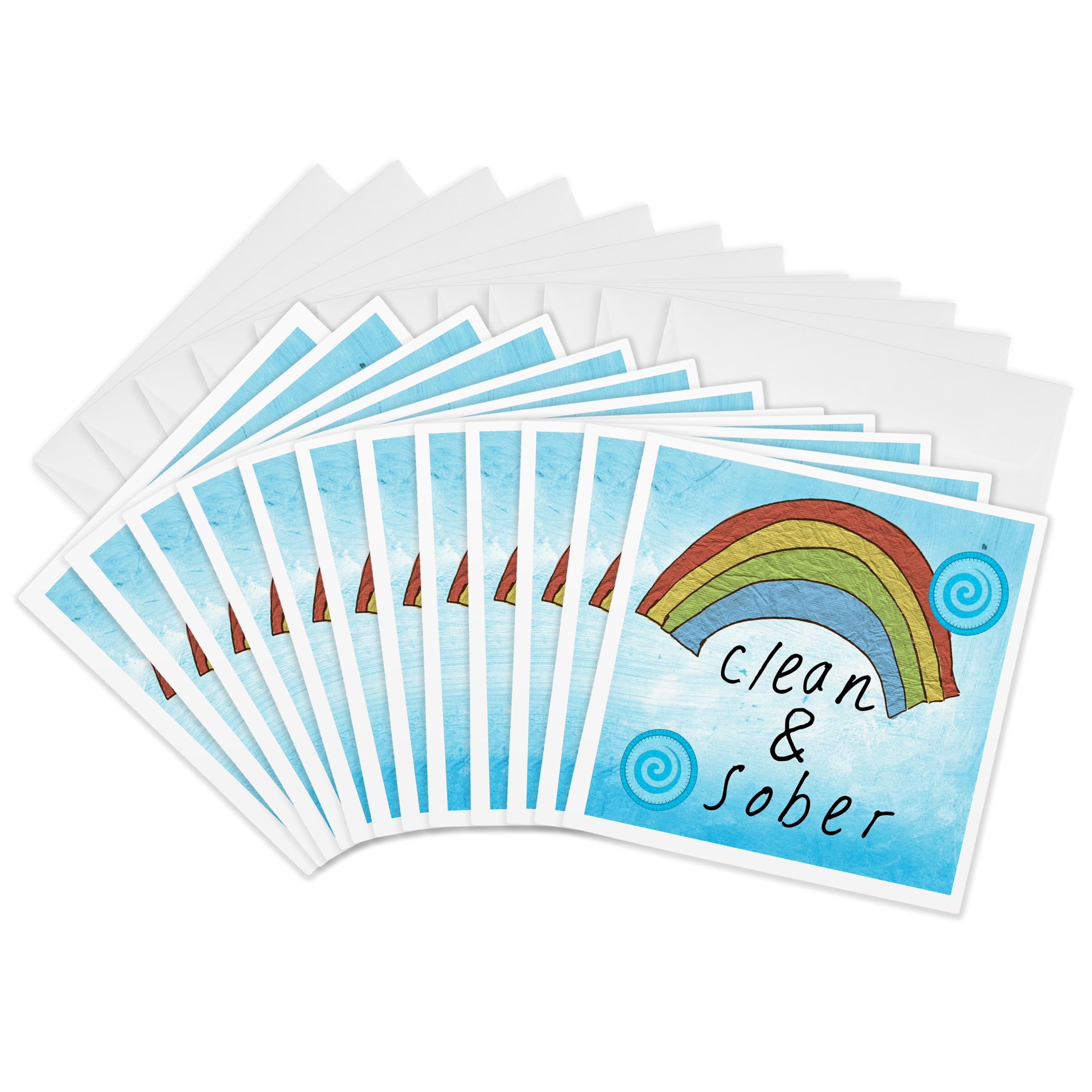 12 Pack Greeting Cards - Clean & Sober Rainbow Cloud Art - Thoughtful Recovery Gift for Addiction Support - Perfect for AA Meetings, Sober Anniversaries & Encouragement Gifts