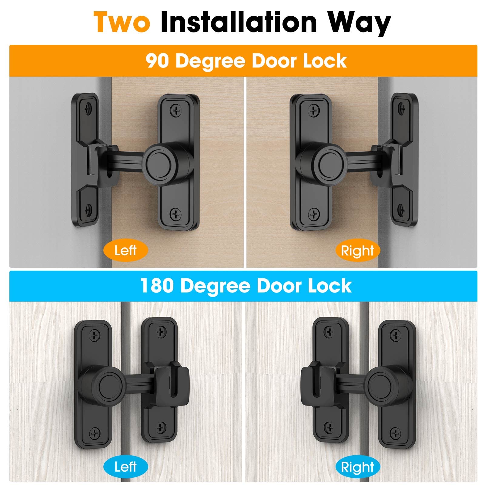 90 Degree Sliding Barn Door Lock Hardware - Black Flip Gate Latch for Barn Doors, Garden, Bathroom, Outdoor, Garage & Window | Secure & Stylish Home & Commercial Use
