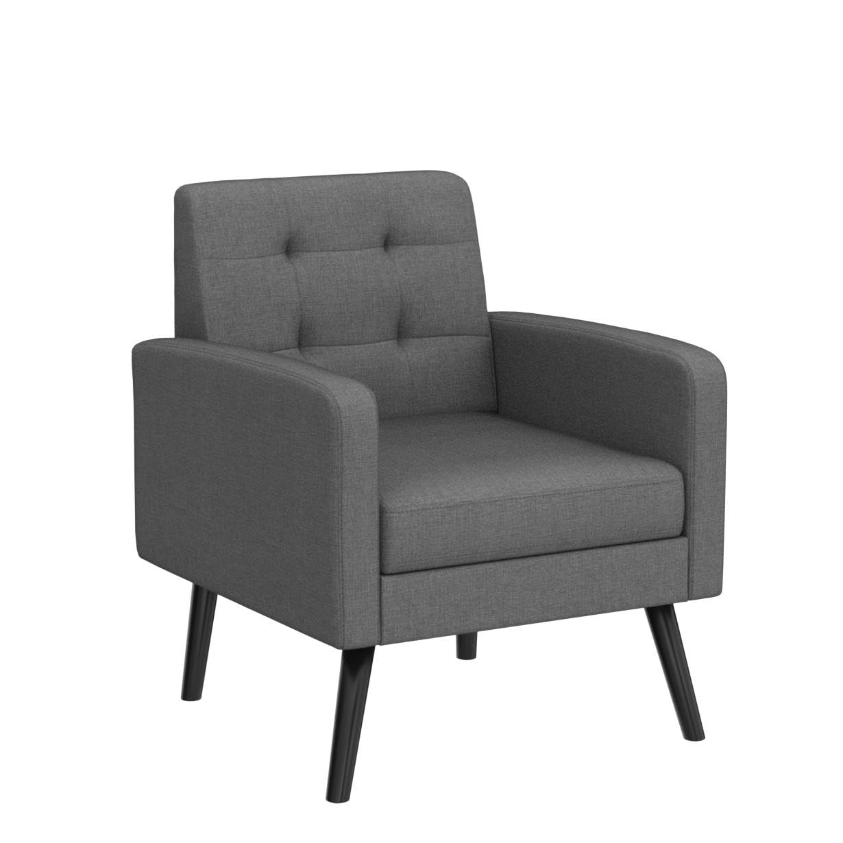 Yaheetech Mid-Century Modern Accent Chairs Set of 2 - Gray Upholstered Living Room Armchairs with Button Tufted Back & Wooden Legs - Cozy Lounge Chairs for Bedroom, Office, Cafe & Reading Nook