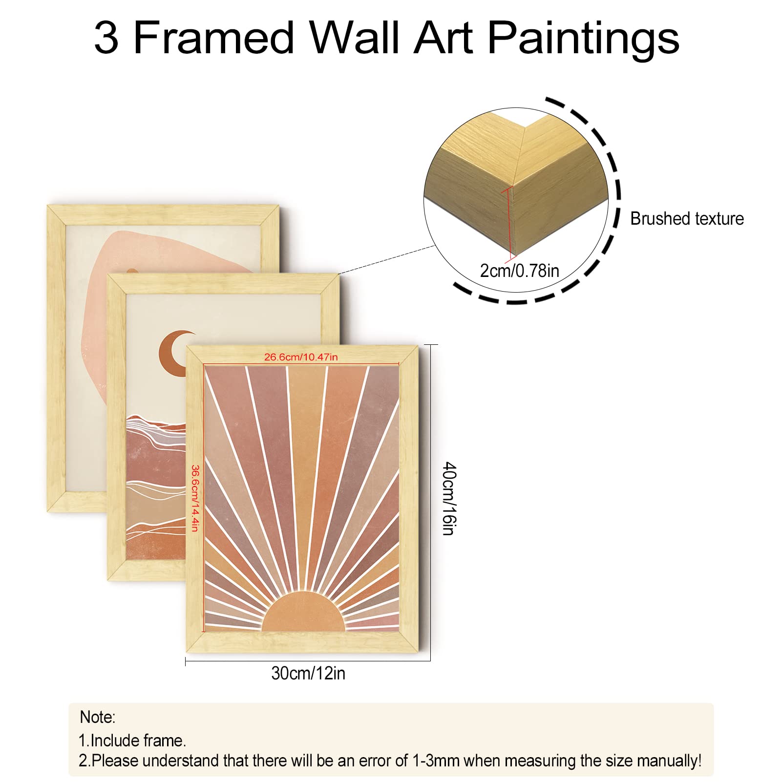 Boho Sun & Moon Wall Art Set - 3 Framed Decor for Living Room