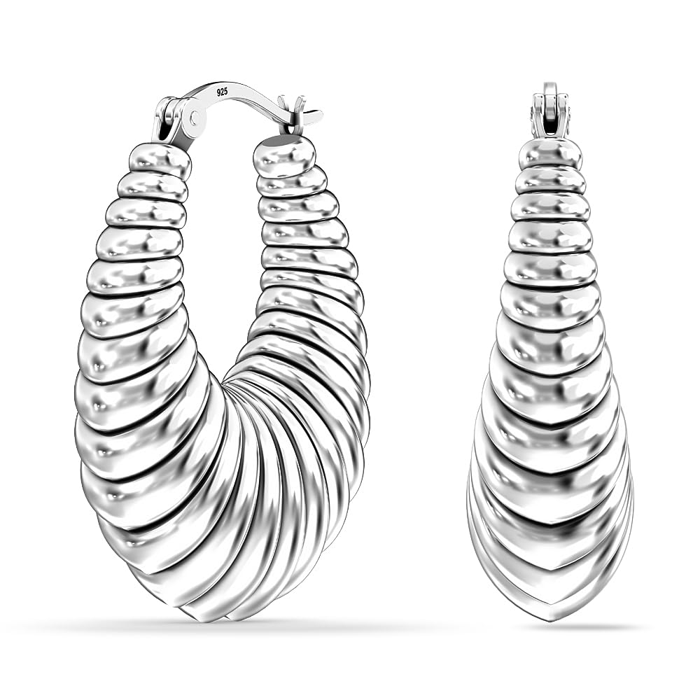 LeCalla 925 Sterling Silver Chunky Hoop Earrings for Women | Italian Design Lightweight Click-Top Earrings | Perfect for Everyday Wear, Parties & Gifts