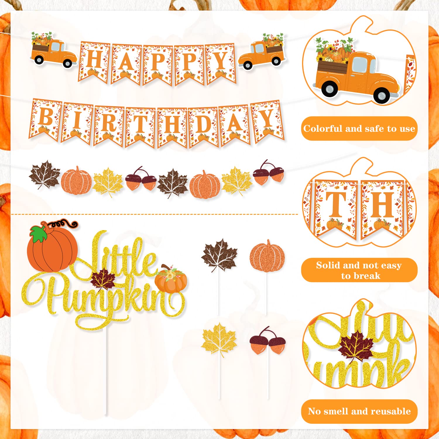 K KUMEED Fall Party Decorations - Little Pumpkin Banner, Maple Leaves Cake Topper & Latex Balloons for Baby Shower, Birthday, Thanksgiving | Autumn Theme Party Supplies for Home & Outdoor Decor