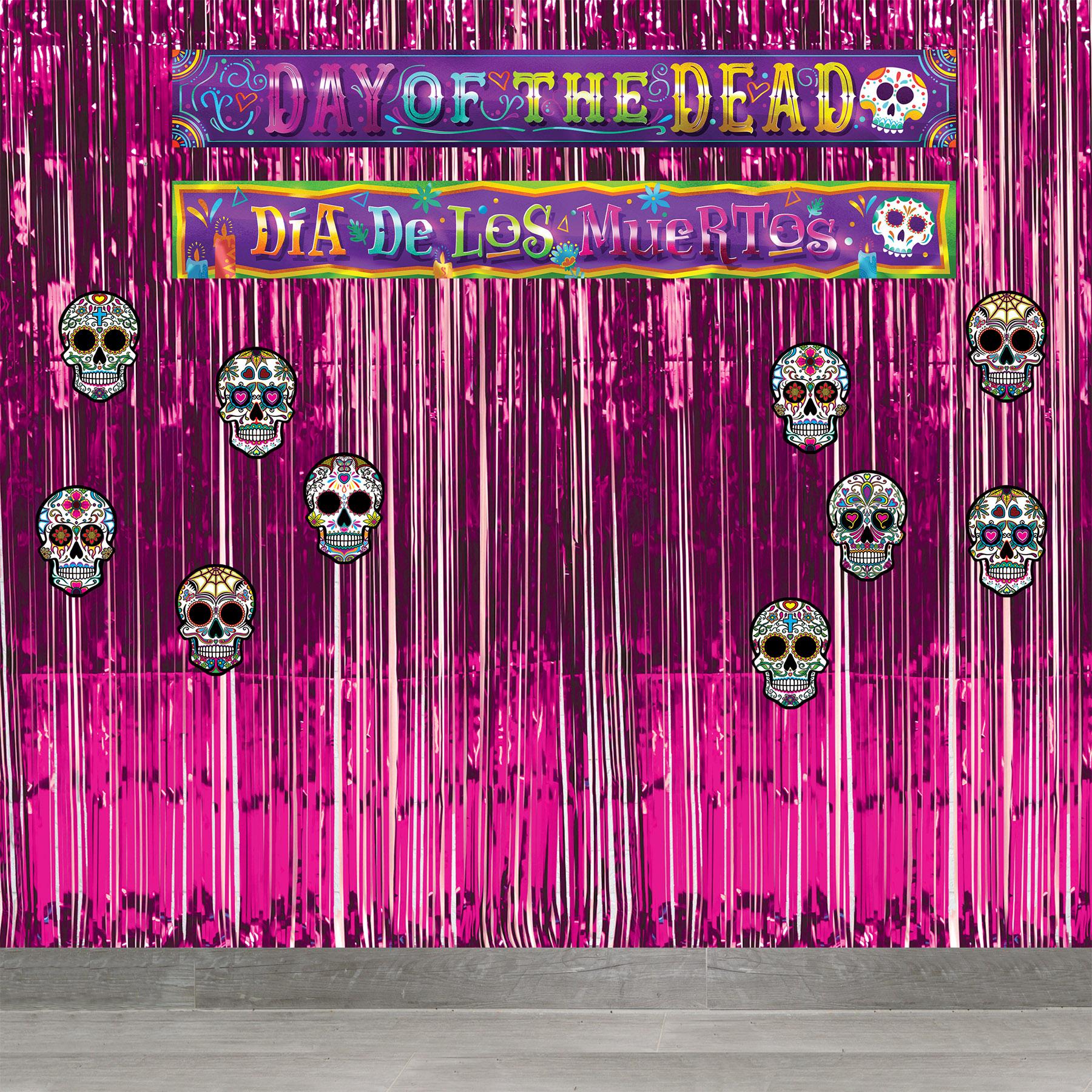 12 Pack Beistle Day of the Dead Metallic Banners - Colorful Mexican Fiesta Decorations for Halloween, Dia de los Muertos Party & Home Decor