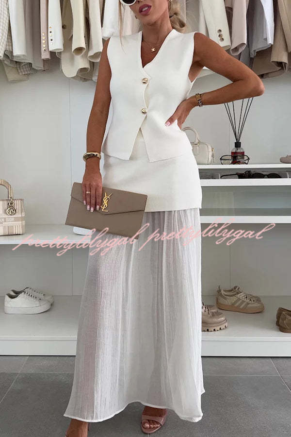 Stylish & Elegant Knit Gold Button V-Neck Loose Vest for Women | Casual & Office Wear | Fall & Winter Fashion Layering Piece