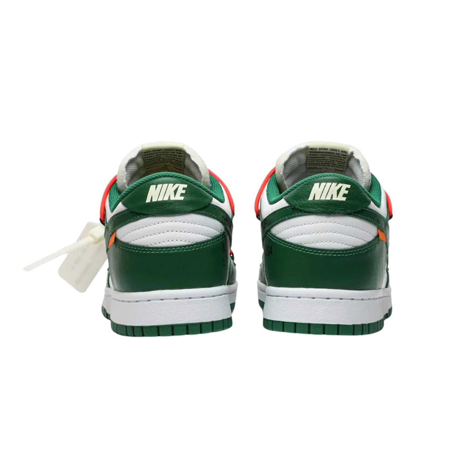 Off White x Nike Dunk Low Leather Sneakers - White & Pine Green Colorway - Limited Edition Collaboration - Perfect for Streetwear & Sneaker Collectors
