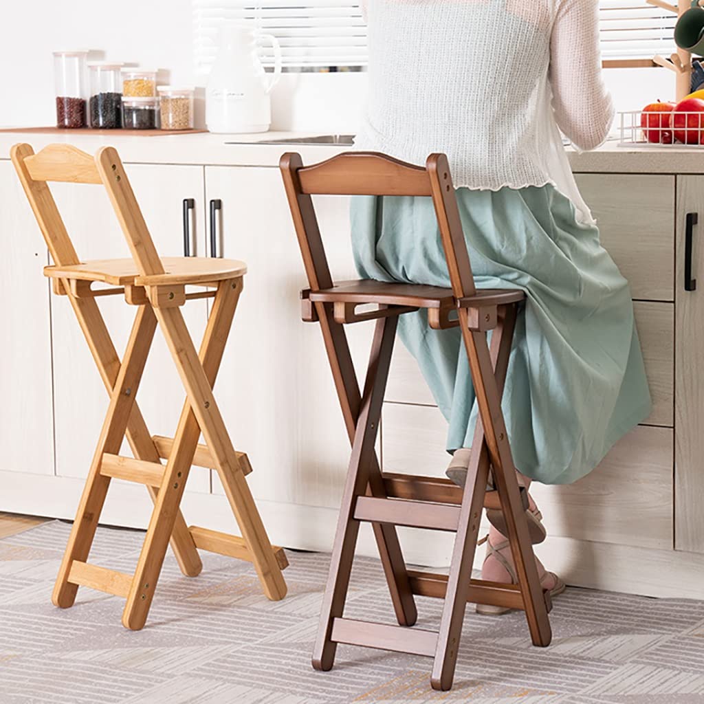 **Foldable Bamboo Bar Stool with Backrest & Footrest - Wooden High Chair for Kitchen Counter, Breakfast Nook & Dining - Space-Saving Stool for Small Spaces, Restaurants & Outdoor Use**
