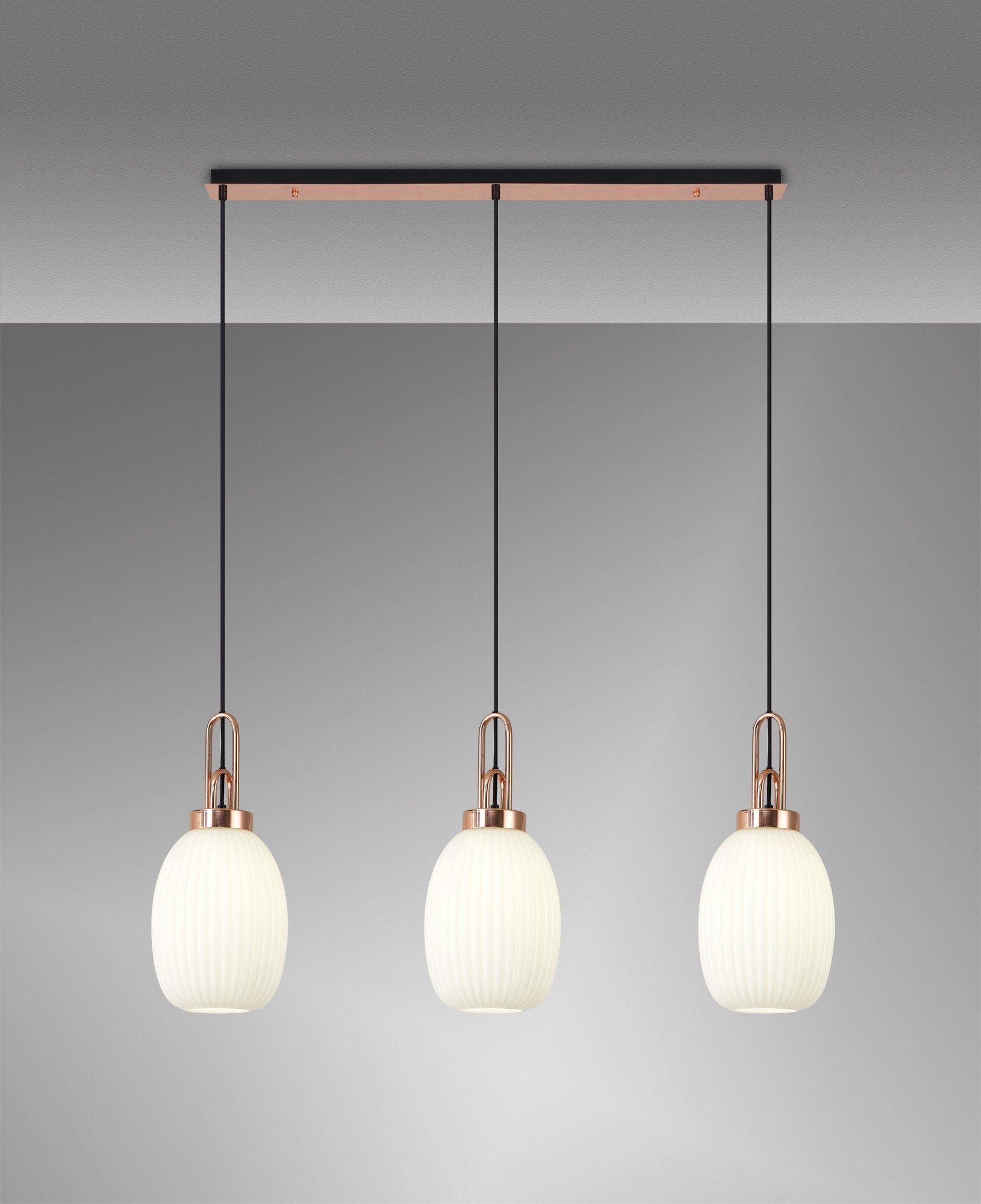 Cadiz 3L Kitchen Island Ceiling Light Fixture - E27 Socket, Copper & Matte Black Finish, Multiple Glass Shade Colors, IP20 Rated - Perfect for Dining Room, Bedroom, or Living Room Lighting