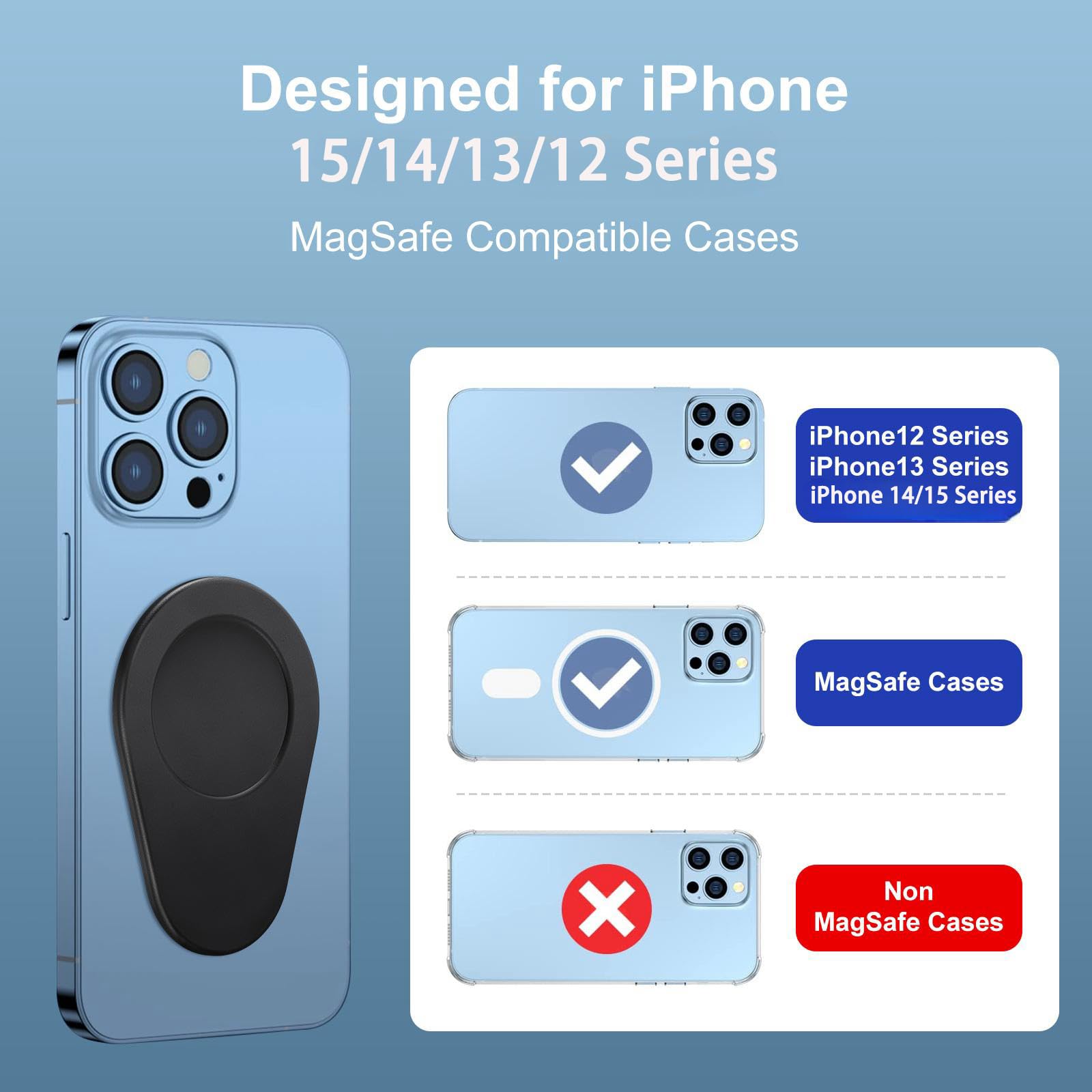 AUROX Magnetic Base Plate for iPhone 16 15 14 13 12 Series | Compatible with MagSafe, PopSocket, and Phone Ring Holder | Removable Wireless Charging | Silver | Perfect for Home, Office, and Travel Use